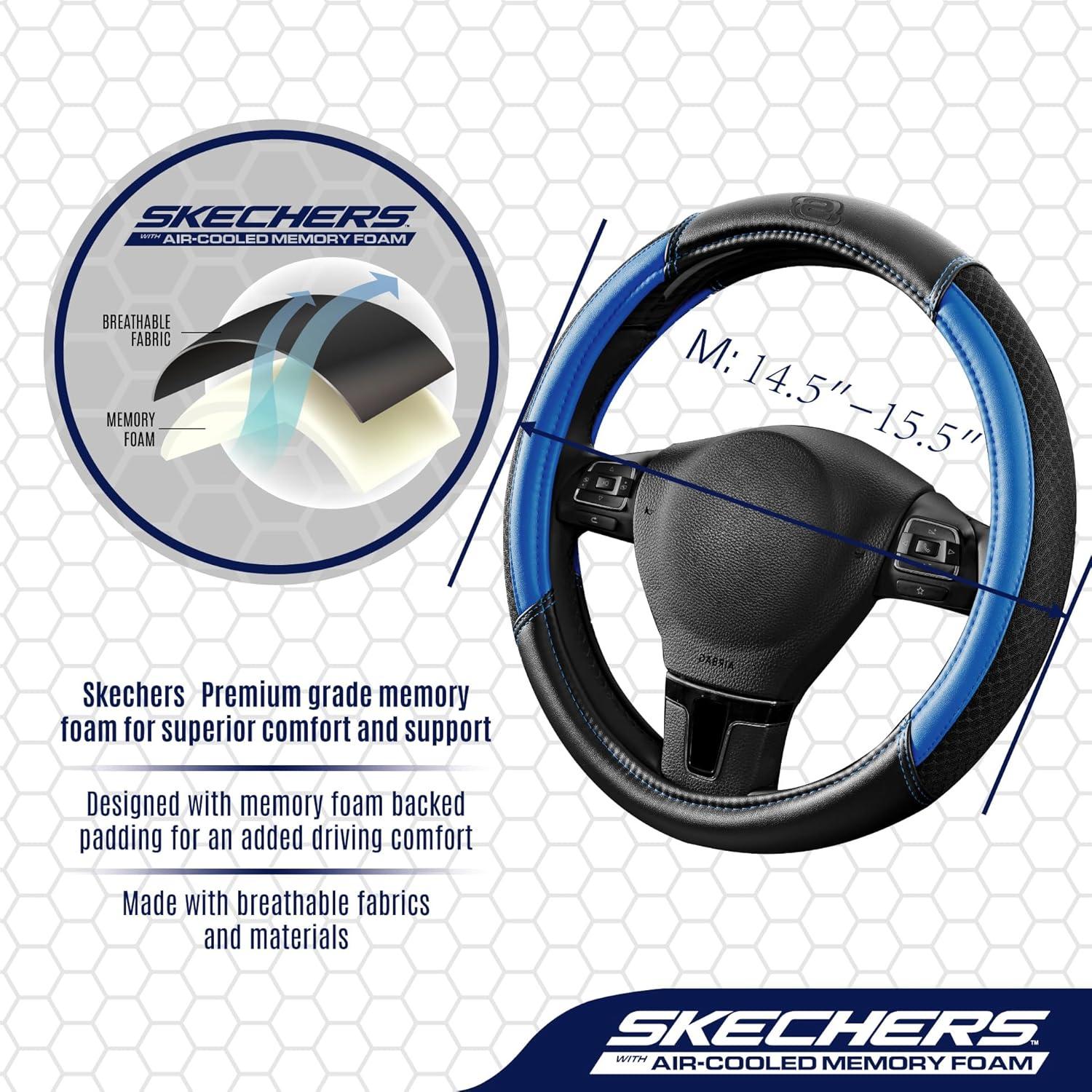 imageSkechers AirCooled Steering Wheel CoverLeather Car Steering Wheel Cover Universal Fit 14quot 1215quot Car Wheel Protector for Men Women Fit SuvsVansSedansCarTrucksBlackBLue