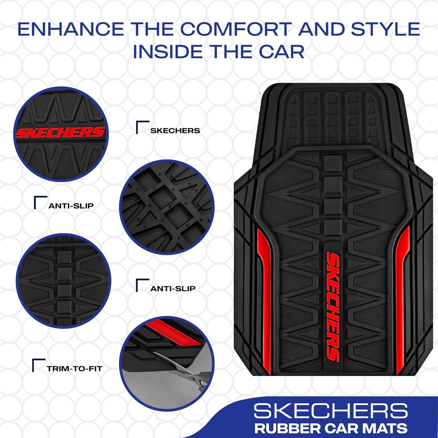 imageSkechers Car Floor MatsHeavy Duty Rubber Car Mats Full SetAll Weather Floor MatsWaterproof Trim to Fit Universal Floor Liner Car AccessoriesAutomotive Floor Mats for Cars Trucks SUVBlueRed