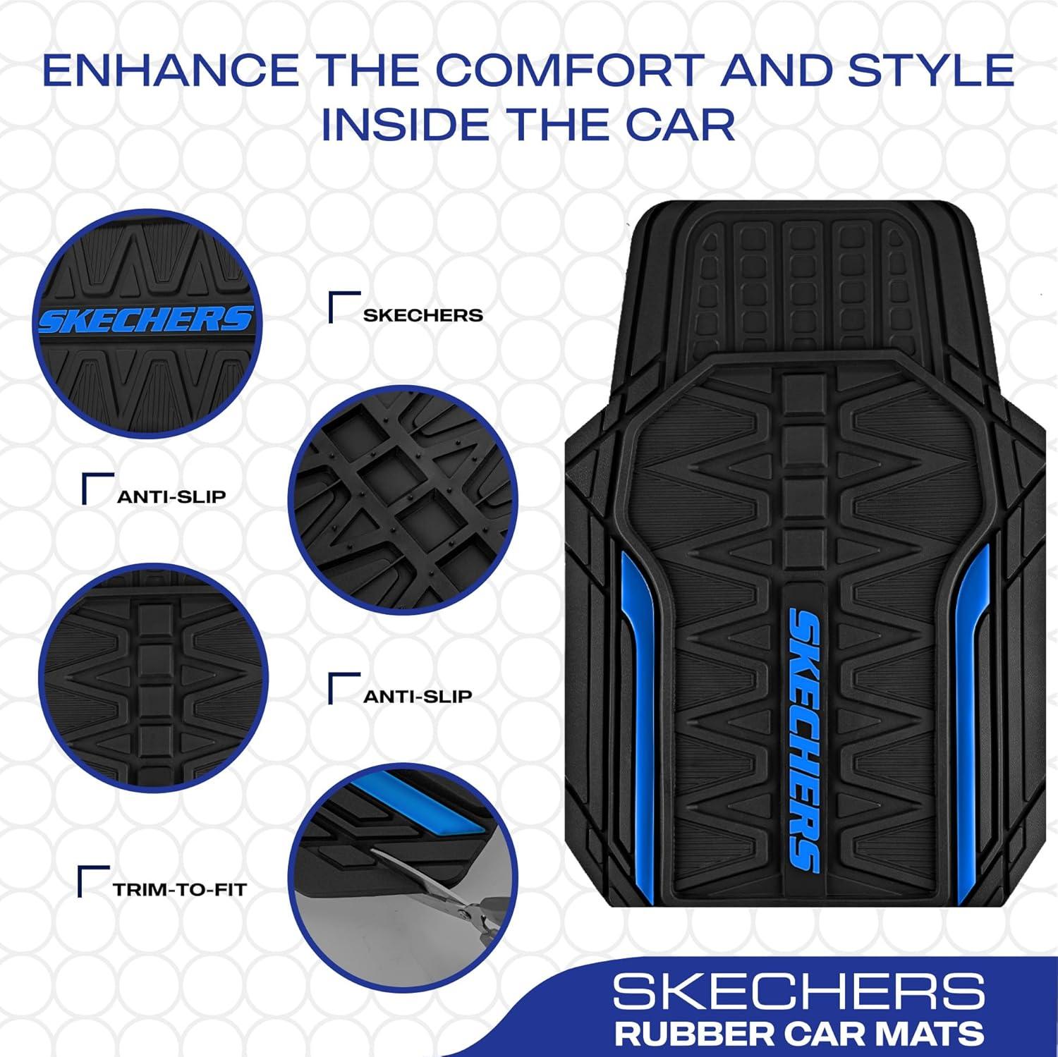 imageSkechers Car Floor MatsHeavy Duty Rubber Car Mats Full SetAll Weather Floor MatsWaterproof Trim to Fit Universal Floor Liner Car AccessoriesAutomotive Floor Mats for Cars Trucks SUVBlueBlue