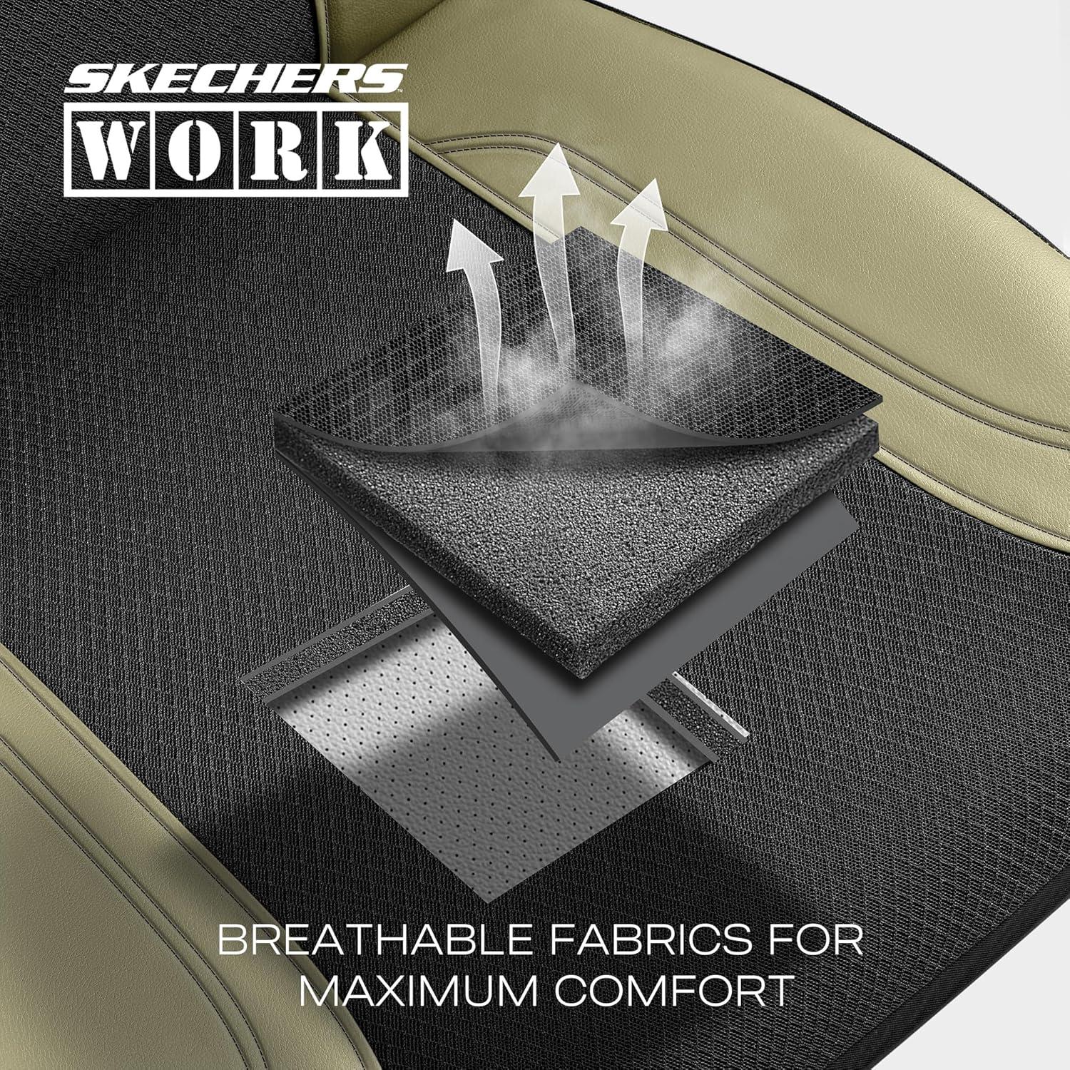 imageSkechers Car Seat Covers Work Leather Seat Covers 5Times Stronger Builtin Webbing Oxford Fabric Front Seat Cover Airbag Compatible Automotive Comfort for Cars Trucks SUVsBlackBlackBeige