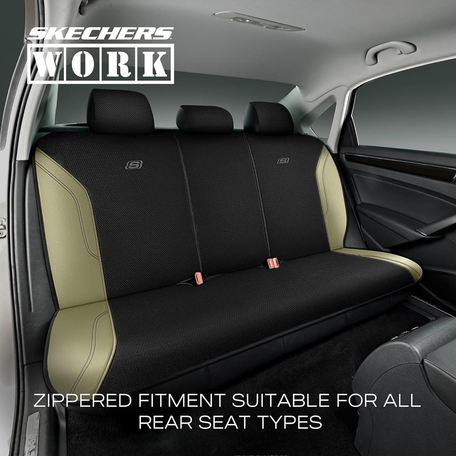 imageSkechers Car Seat Covers Work Leather Seat Covers 5Times Stronger Builtin Webbing Oxford Fabric Front Seat Cover Airbag Compatible Automotive Comfort for Cars Trucks SUVsBlackBlackBeige