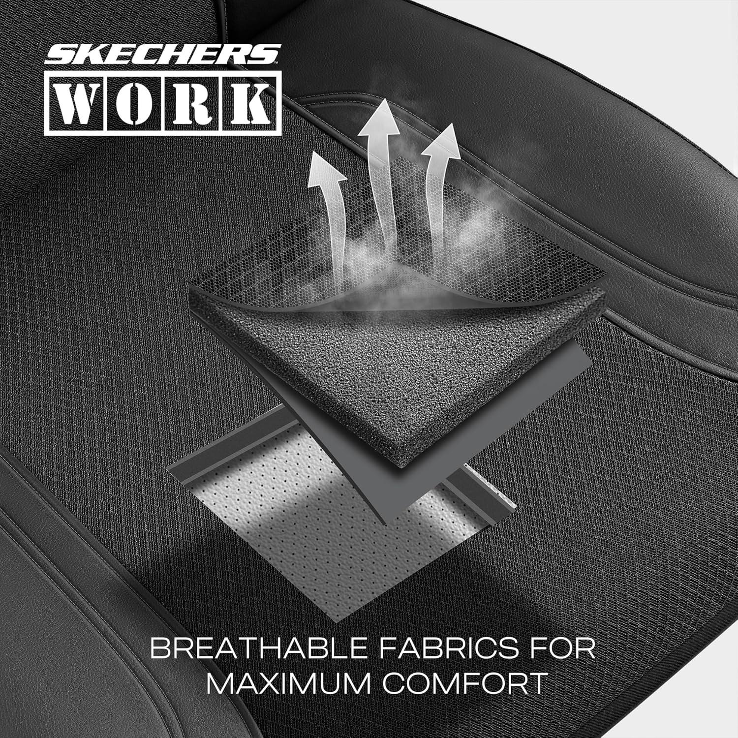 imageSkechers Car Seat Covers Work Leather Seat Covers 5Times Stronger Builtin Webbing Oxford Fabric Front Seat Cover Airbag Compatible Automotive Comfort for Cars Trucks SUVsBlackBlackBlack