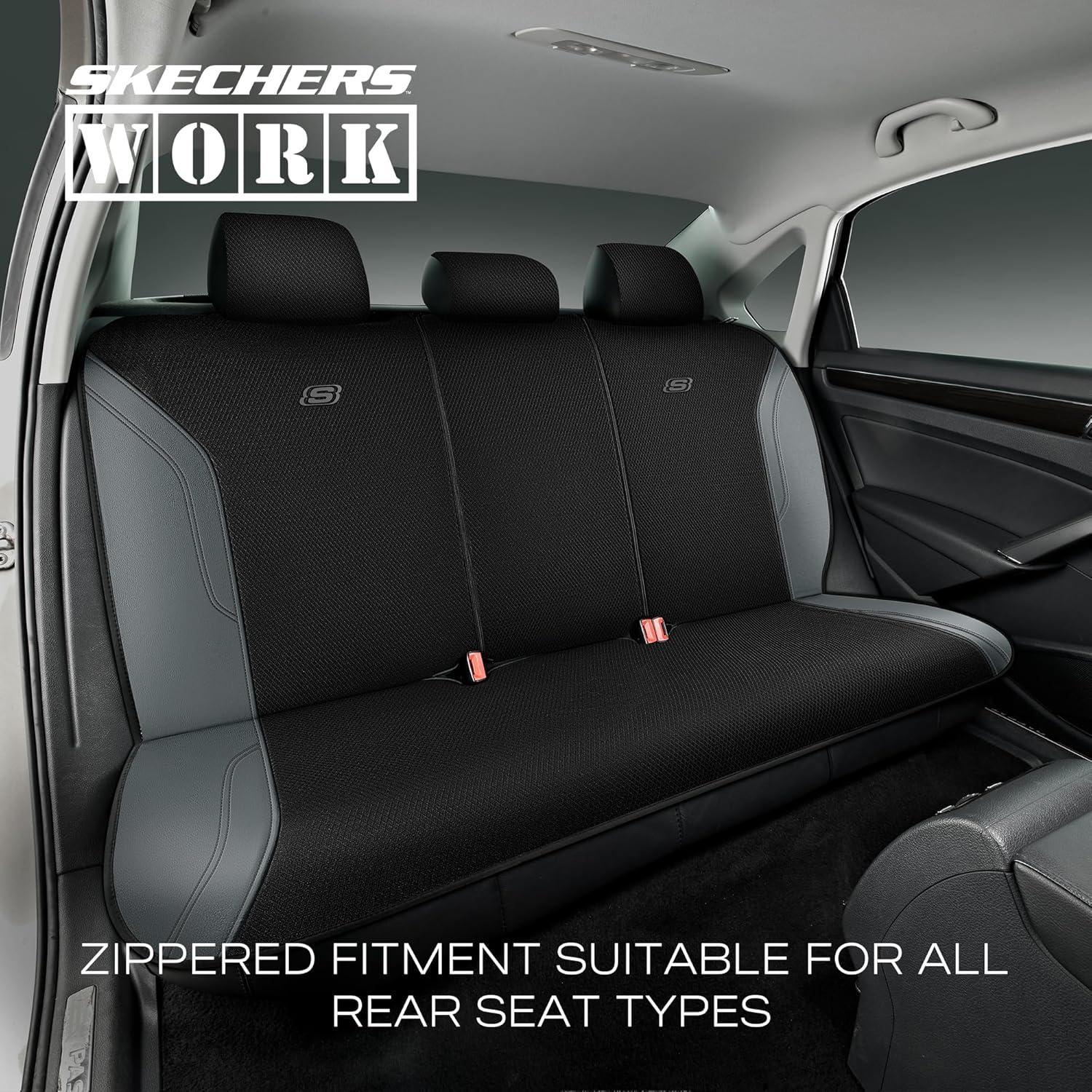 imageSkechers Car Seat Covers Work Leather Seat Covers 5Times Stronger Builtin Webbing Oxford Fabric Front Seat Cover Airbag Compatible Automotive Comfort for Cars Trucks SUVsBlackBlackGrey