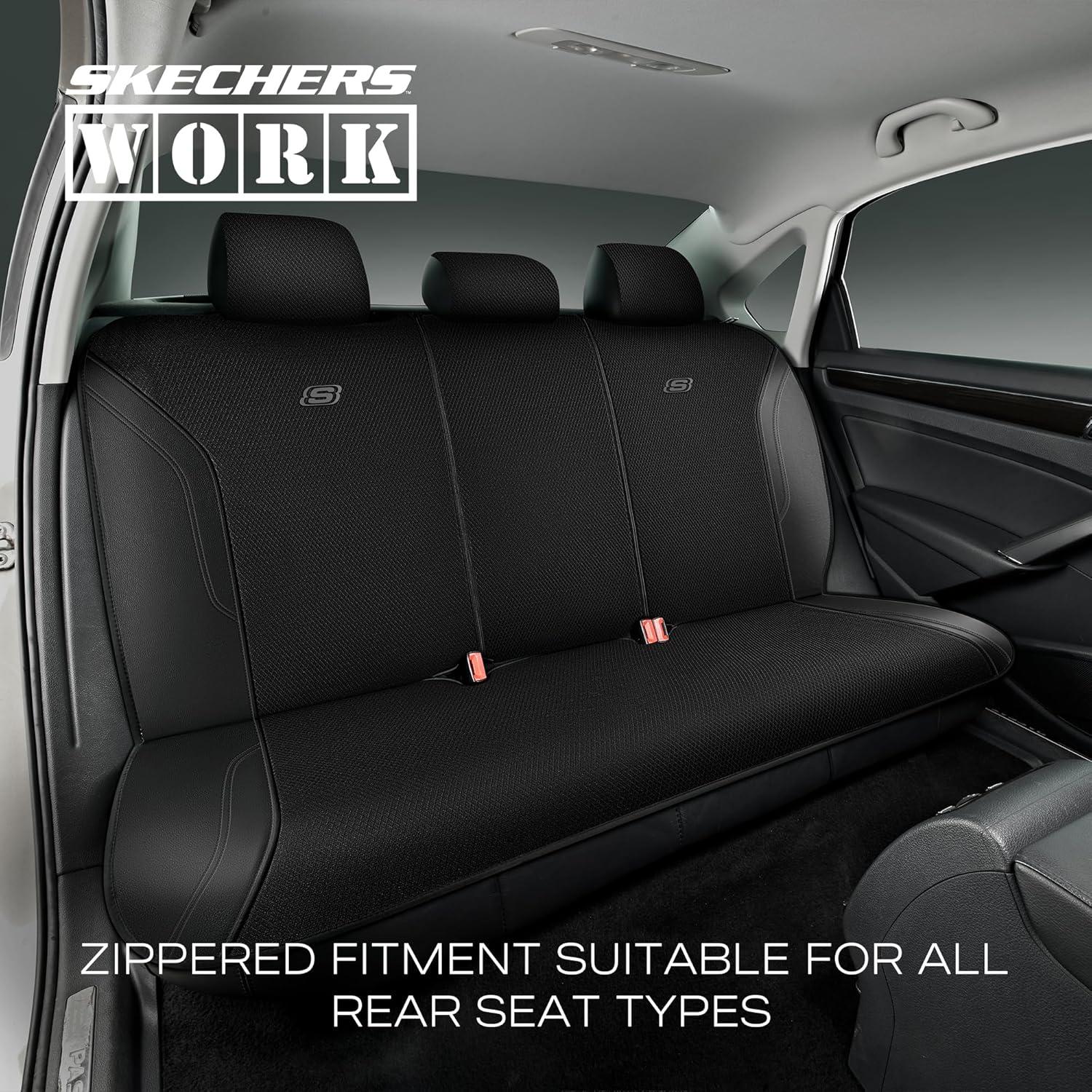 imageSkechers Car Seat Covers Work Leather Seat Covers 5Times Stronger Builtin Webbing Oxford Fabric Front Seat Cover Airbag Compatible Automotive Comfort for Cars Trucks SUVsBlackBlackBlack