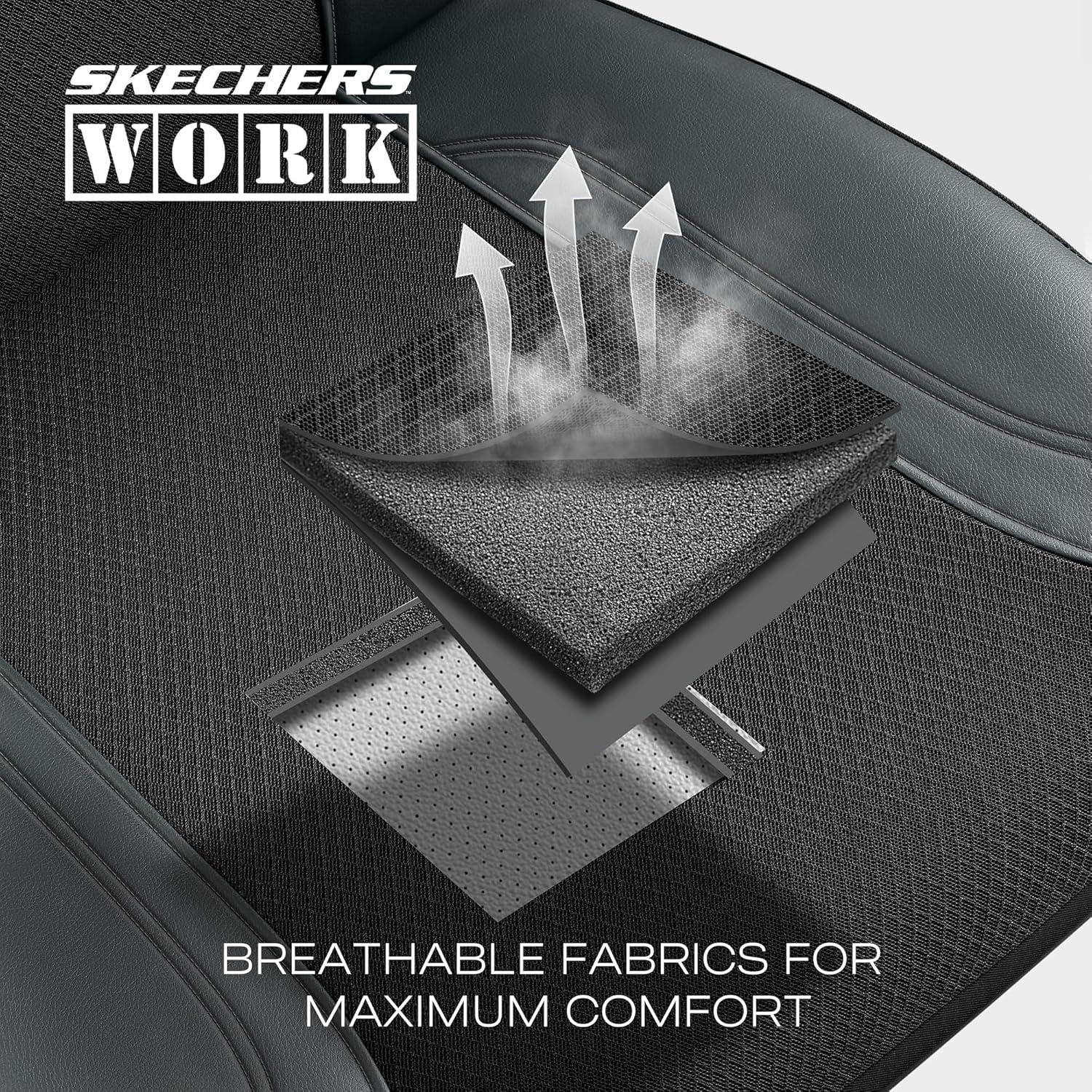 imageSkechers Car Seat Covers Work Leather Seat Covers 5Times Stronger Builtin Webbing Oxford Fabric Front Seat Cover Airbag Compatible Automotive Comfort for Cars Trucks SUVsBlackBlackGrey