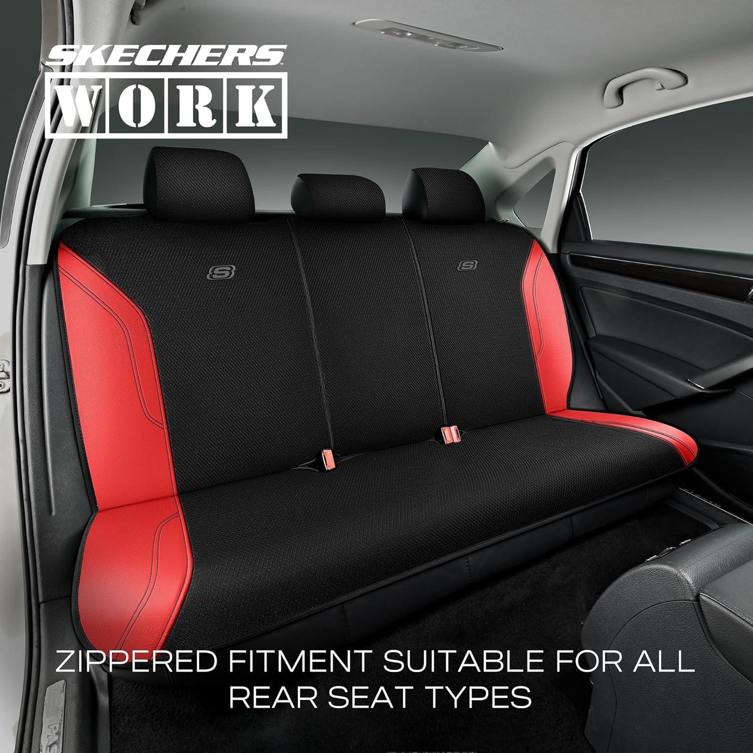imageSkechers Car Seat Covers Work Leather Seat Covers 5Times Stronger Builtin Webbing Oxford Fabric Front Seat Cover Airbag Compatible Automotive Comfort for Cars Trucks SUVsBlackBlackRed