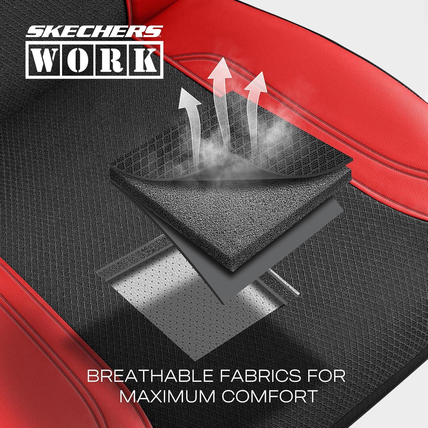 imageSkechers Car Seat Covers Work Leather Seat Covers 5Times Stronger Builtin Webbing Oxford Fabric Front Seat Cover Airbag Compatible Automotive Comfort for Cars Trucks SUVsBlackBlackRed