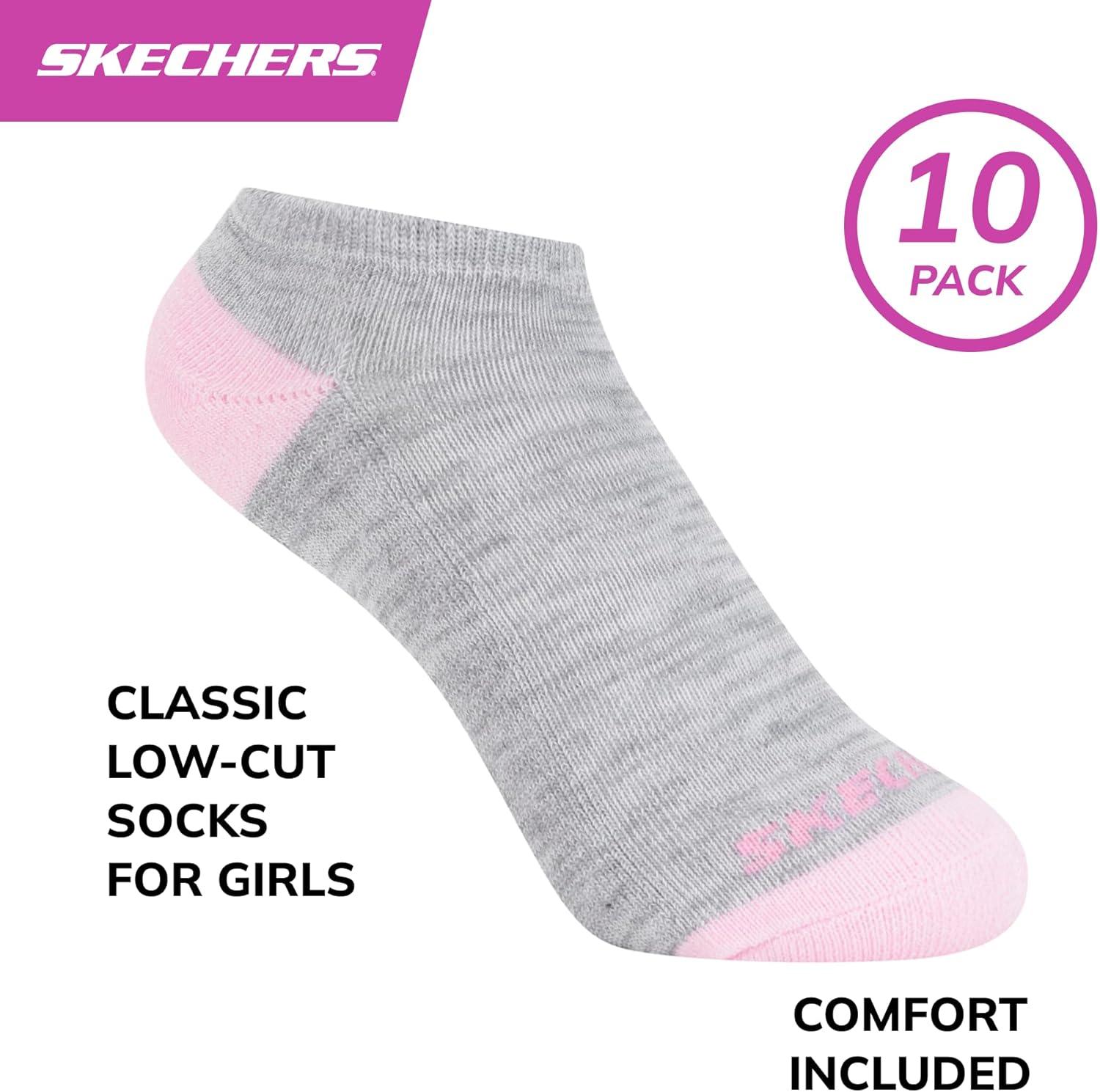 imageSkechers Girls Performance Everyday Wear No Show Socks 10PackLight Grey Heather Multicolor