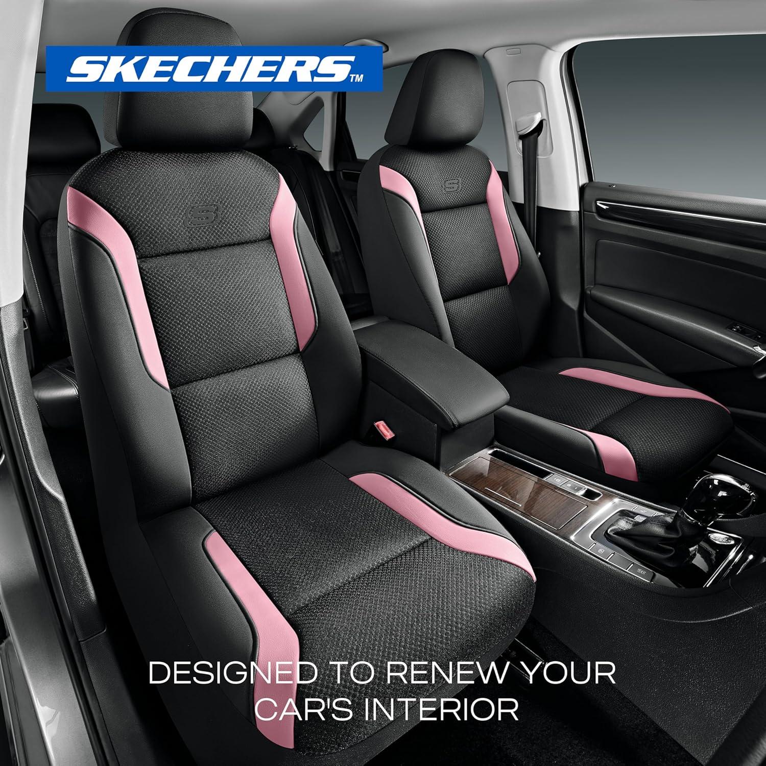 imageSkechers Memory Foam Car Seat Covers Air Cool Mesh Thick Seat Covers Car Seat Full Sets Airbag Compatible Automotive Comfort Protection for Most CarsVansTrucks SUVsRedBlackPink