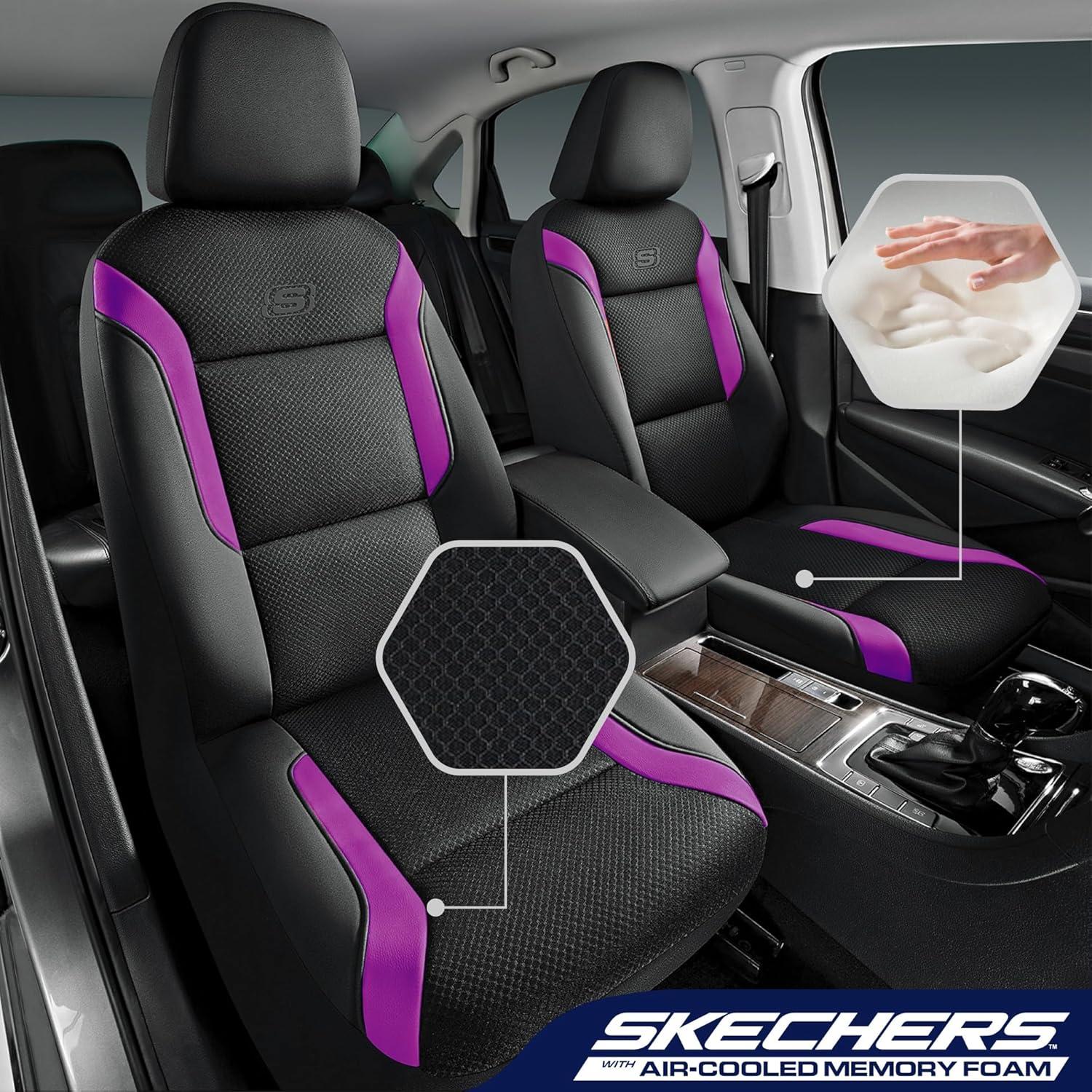 imageSkechers Memory Foam Car Seat Covers Air Cool Mesh Thick Seat Covers Car Seat Full Sets Airbag Compatible Automotive Comfort Protection for Most CarsVansTrucks SUVsRedBlack and Purple