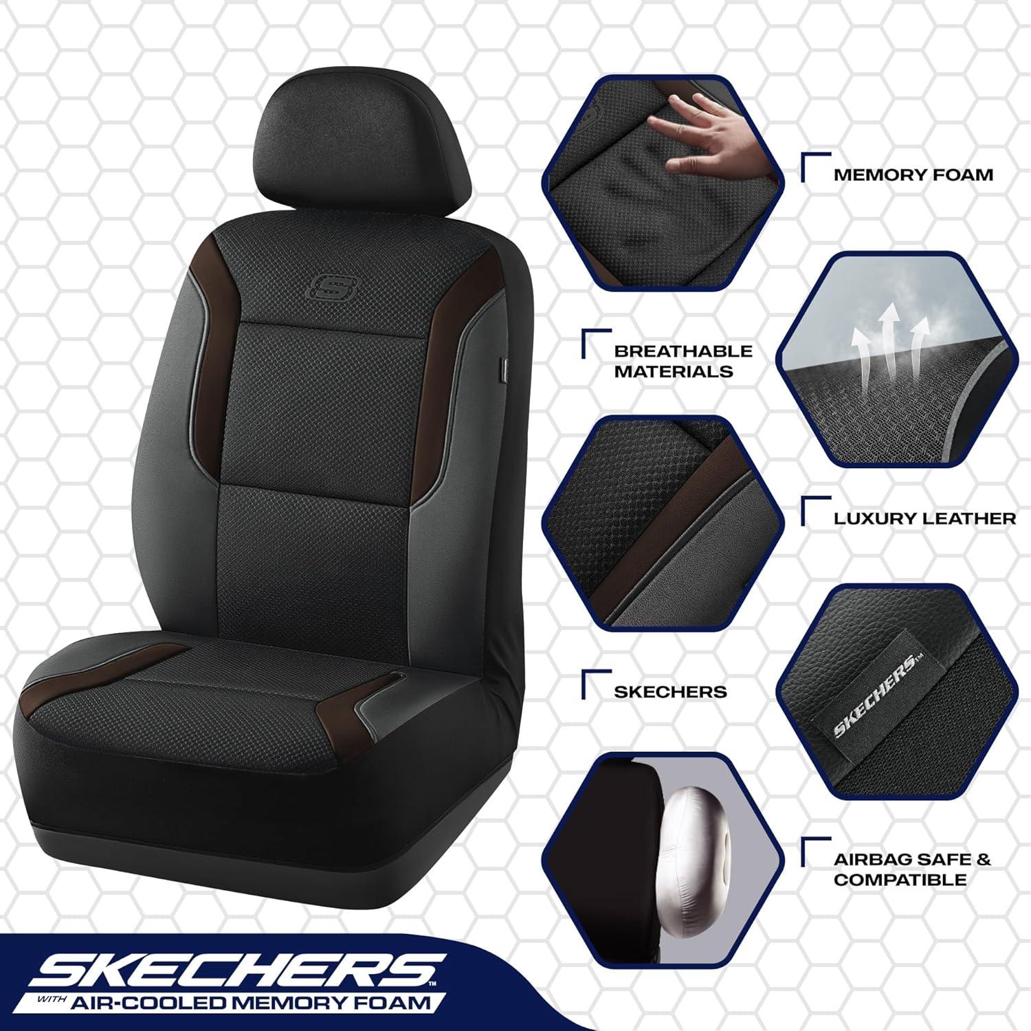 imageSkechers Memory Foam Car Seat Covers Air Cool Mesh Thick Seat Covers Car Seat Full Sets Airbag Compatible Automotive Comfort Protection for Most CarsVansTrucks SUVsRedBlackBrown