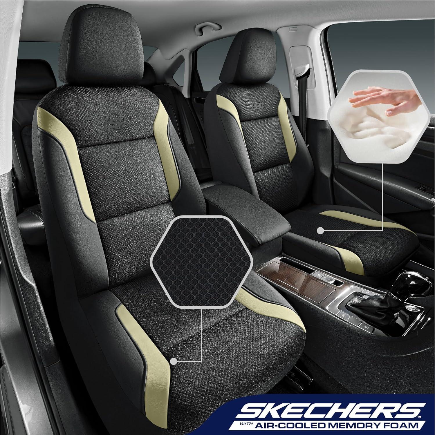 imageSkechers Memory Foam Car Seat Covers Air Cool Mesh Thick Seat Covers Car Seat Full Sets Airbag Compatible Automotive Comfort Protection for Most CarsVansTrucks SUVsRedBlack and Beige