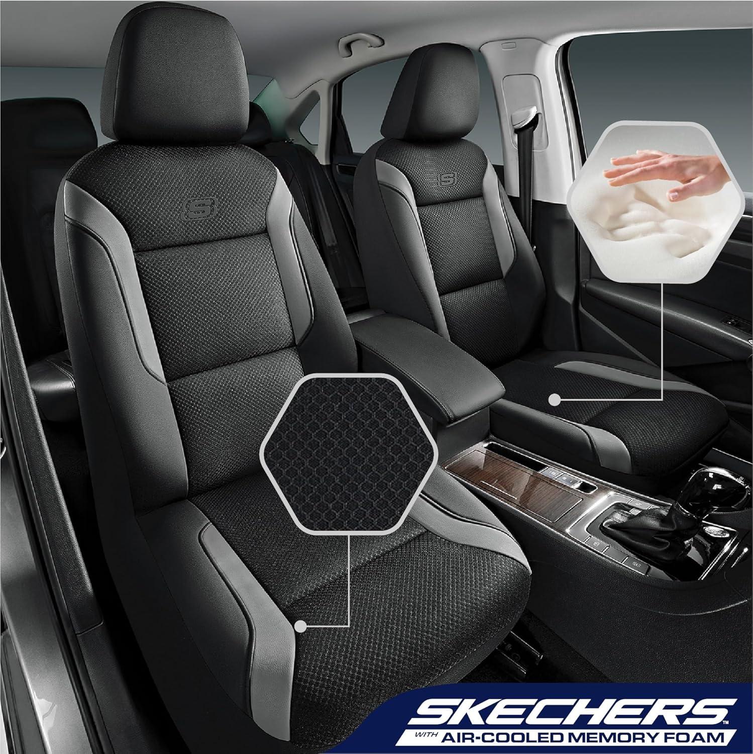 imageSkechers Memory Foam Car Seat Covers Air Cool Mesh Thick Seat Covers Car Seat Full Sets Airbag Compatible Automotive Comfort Protection for Most CarsVansTrucks SUVsRedBlack and Grey