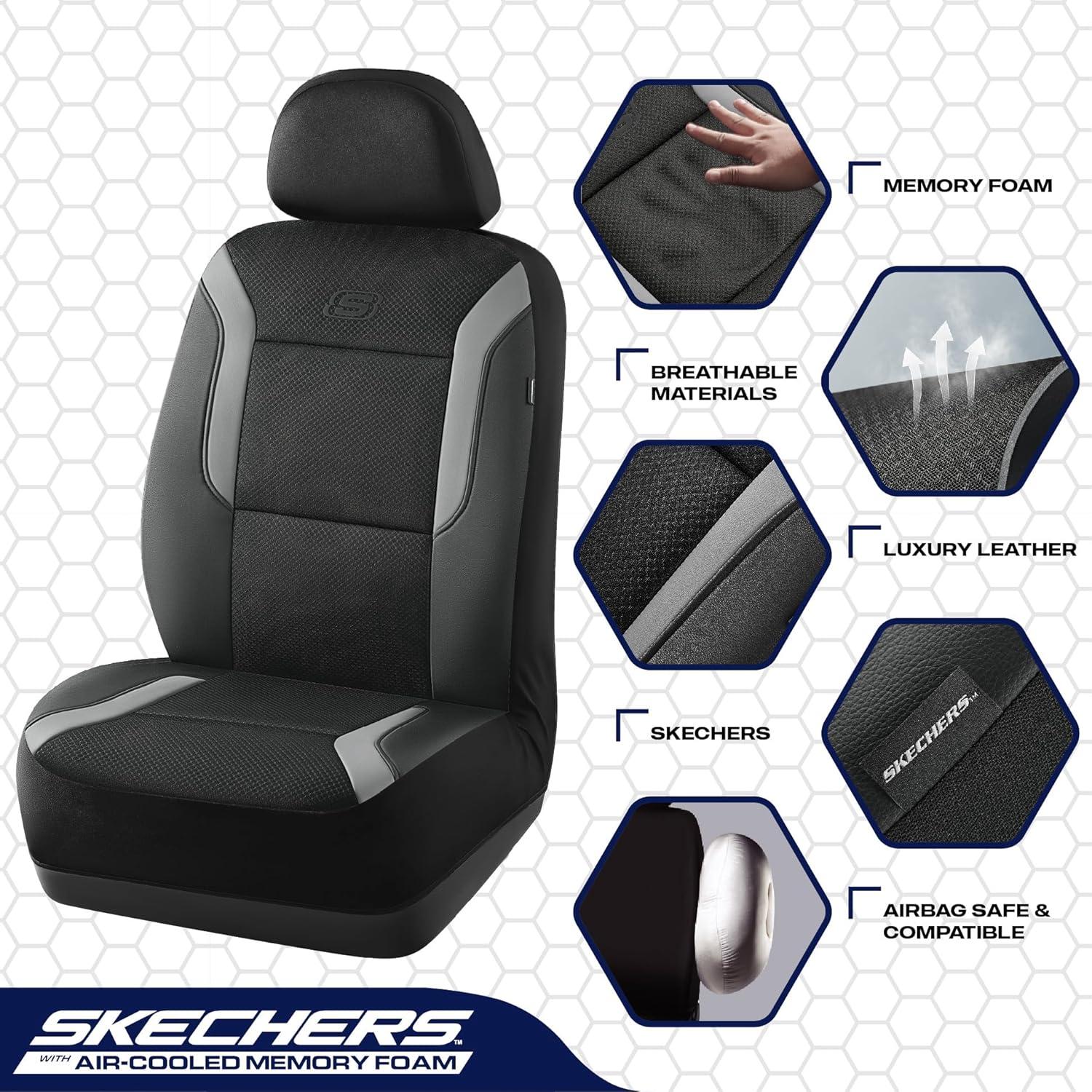 imageSkechers Memory Foam Car Seat Covers Air Cool Mesh Thick Seat Covers Car Seat Full Sets Airbag Compatible Automotive Comfort Protection for Most CarsVansTrucks SUVsRedBlackGrey