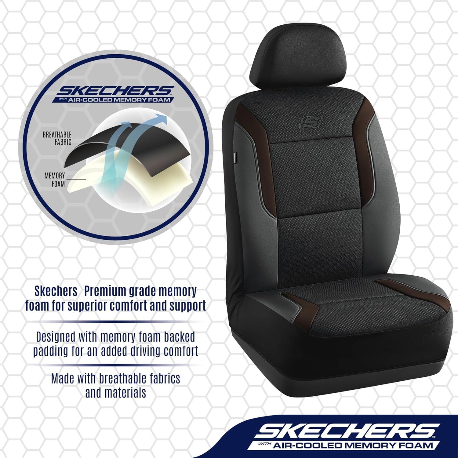 imageSkechers Memory Foam Car Seat Covers Air Cool Mesh Thick Seat Covers Car Seat Full Sets Airbag Compatible Automotive Comfort Protection for Most CarsVansTrucks SUVsRedBlack and Brown
