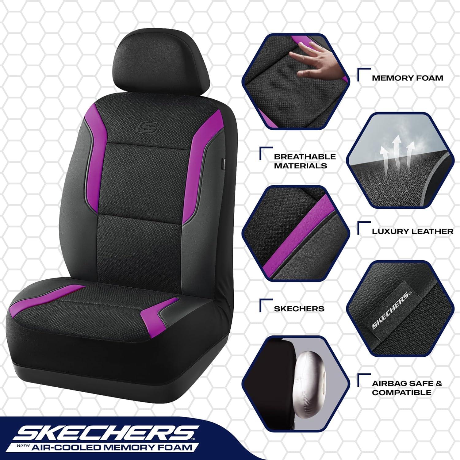 imageSkechers Memory Foam Car Seat Covers Air Cool Mesh Thick Seat Covers Car Seat Full Sets Airbag Compatible Automotive Comfort Protection for Most CarsVansTrucks SUVsRedBlack and Purple