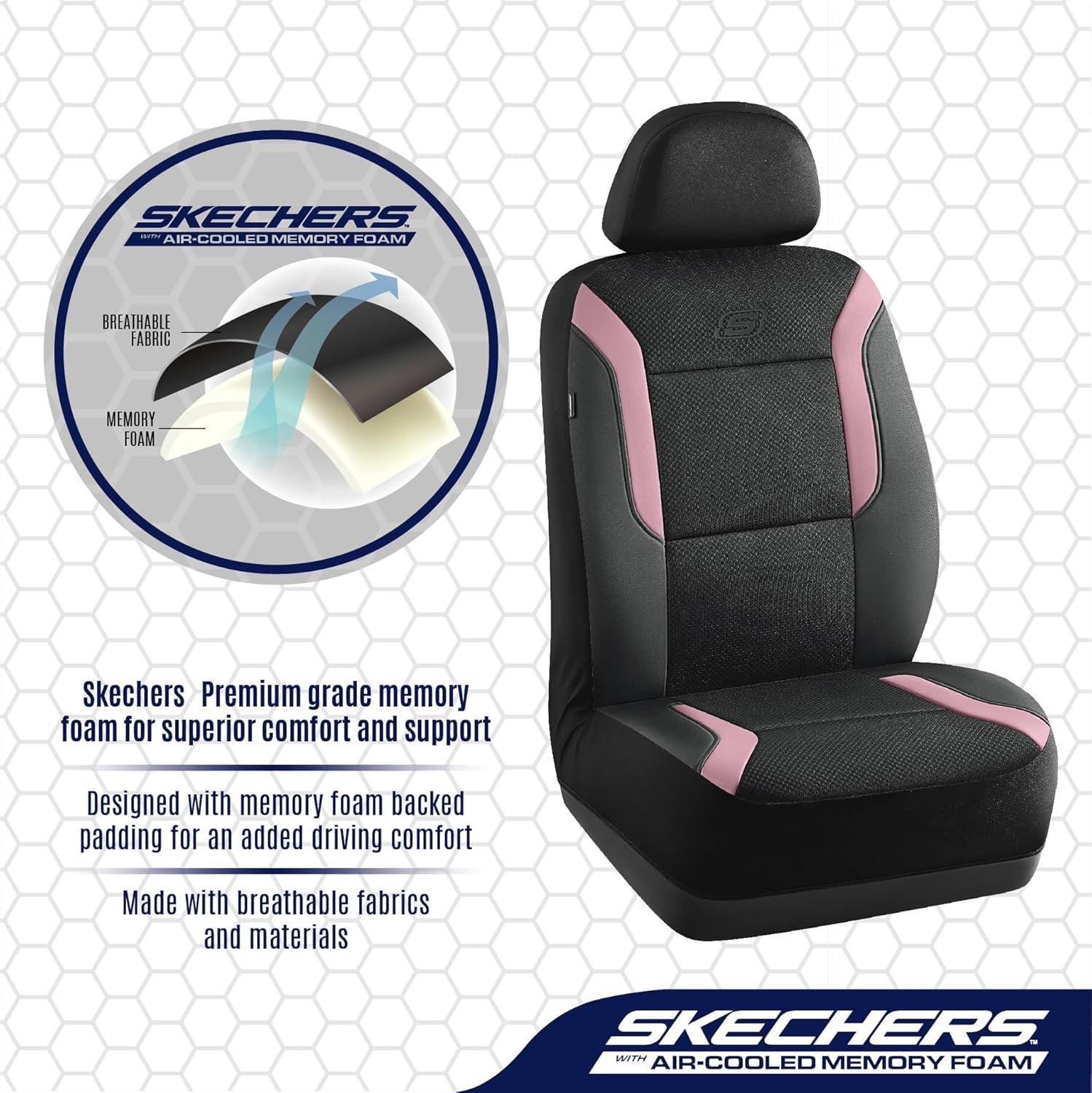 imageSkechers Memory Foam Car Seat Covers Air Cool Mesh Thick Seat Covers Car Seat Full Sets Airbag Compatible Automotive Comfort Protection for Most CarsVansTrucks SUVsRedBlack and Pink