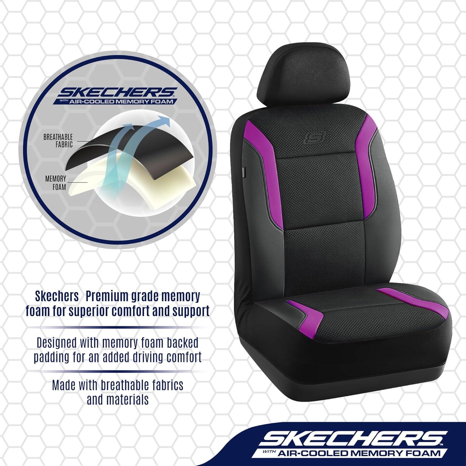imageSkechers Memory Foam Car Seat Covers Air Cool Mesh Thick Seat Covers Car Seat Full Sets Airbag Compatible Automotive Comfort Protection for Most CarsVansTrucks SUVsRedBlack and Purple