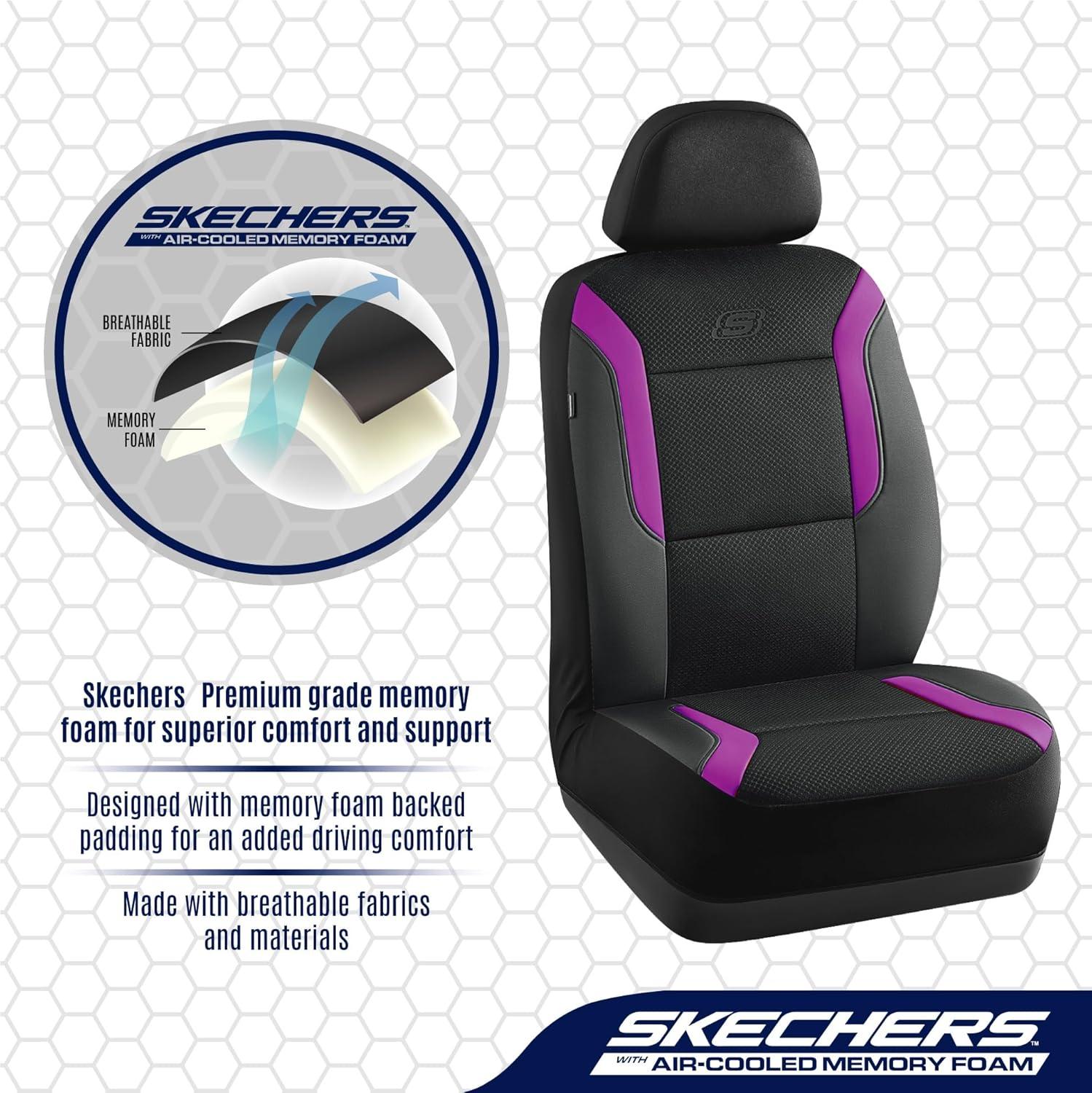 imageSkechers Memory Foam Car Seat Covers Air Cool Mesh Thick Seat Covers Car Seat Full Sets Airbag Compatible Automotive Comfort Protection for Most CarsVansTrucks SUVsRedBlackPurple