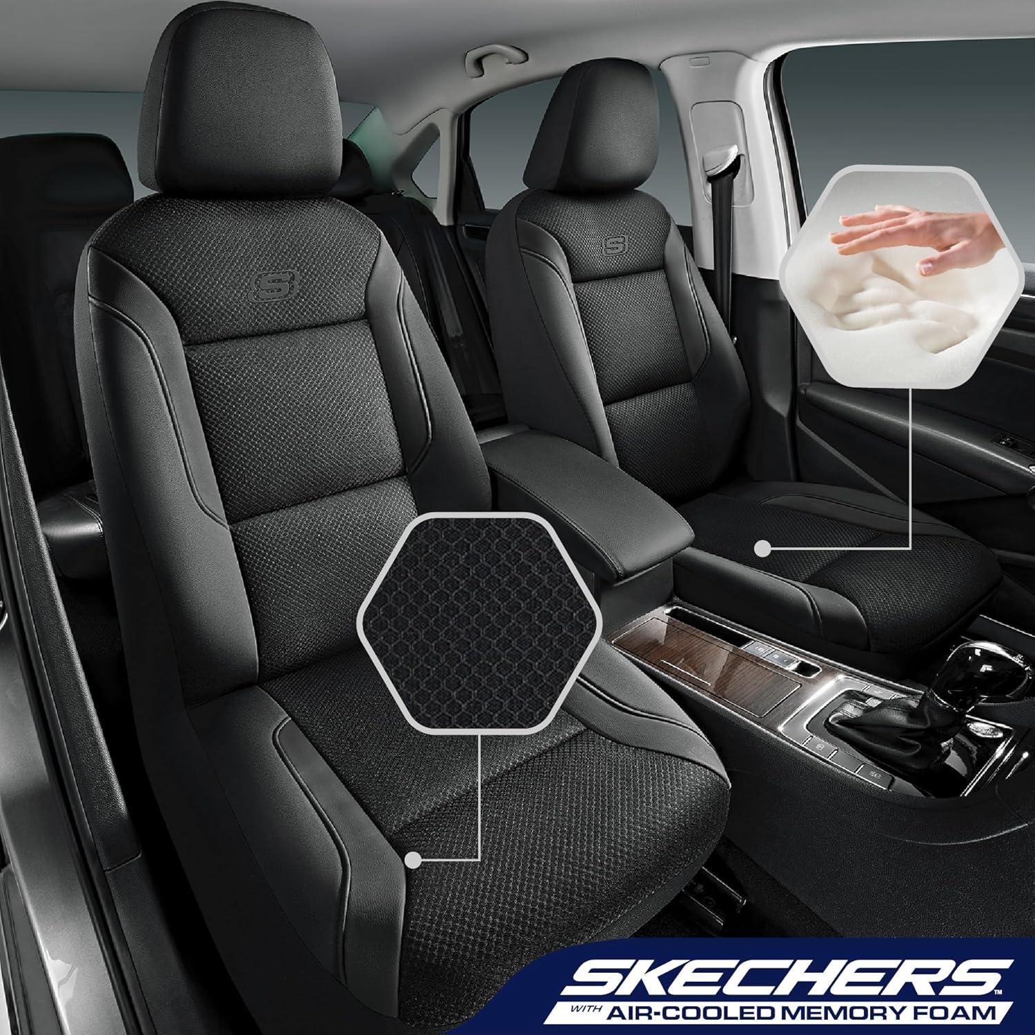 imageSkechers Memory Foam Car Seat Covers Air Cool Mesh Thick Seat Covers Car Seat Full Sets Airbag Compatible Automotive Comfort Protection for Most CarsVansTrucks SUVsRedBlackBlack