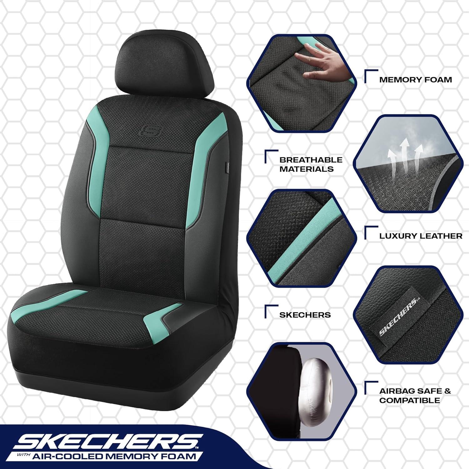 imageSkechers Memory Foam Car Seat Covers Air Cool Mesh Thick Seat Covers Car Seat Full Sets Airbag Compatible Automotive Comfort Protection for Most CarsVansTrucks SUVsRedBlackGreen