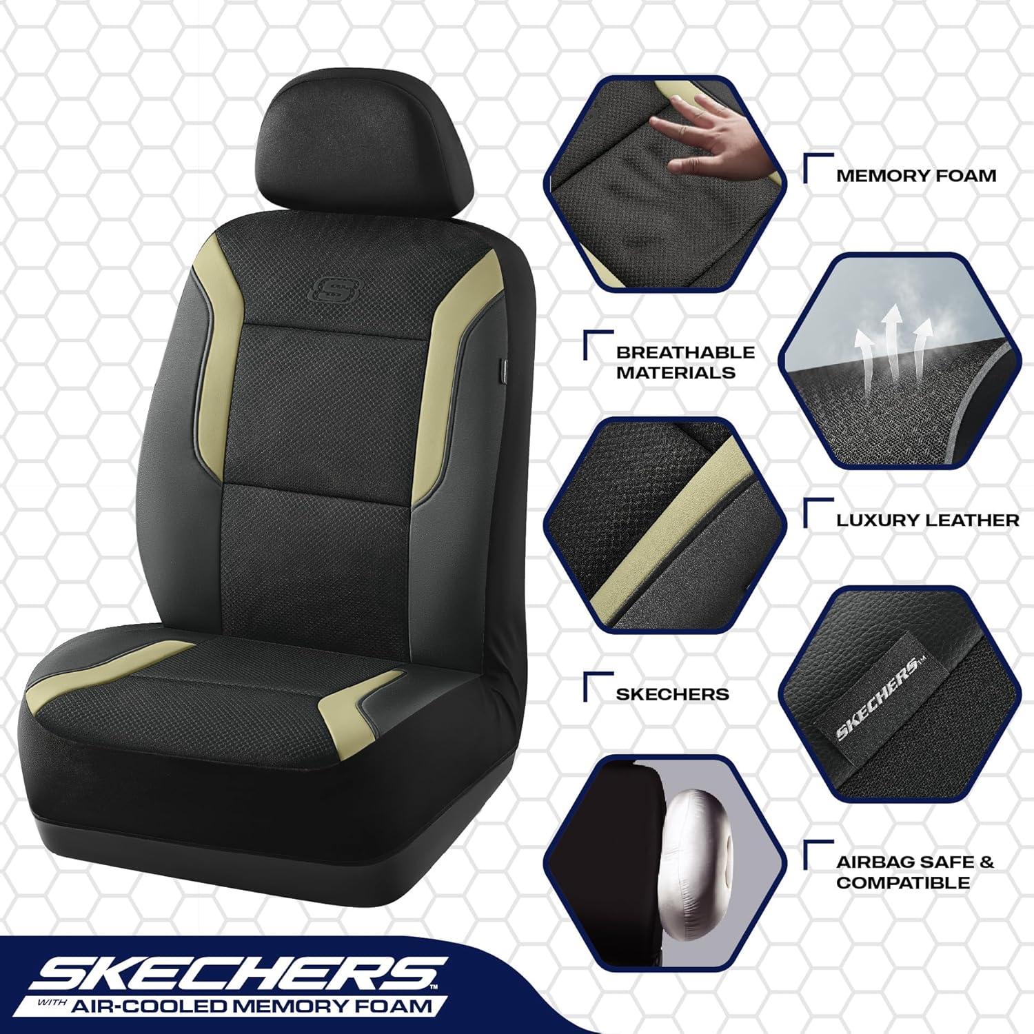 imageSkechers Memory Foam Car Seat Covers Air Cool Mesh Thick Seat Covers Car Seat Full Sets Airbag Compatible Automotive Comfort Protection for Most CarsVansTrucks SUVsRedBlack and Beige