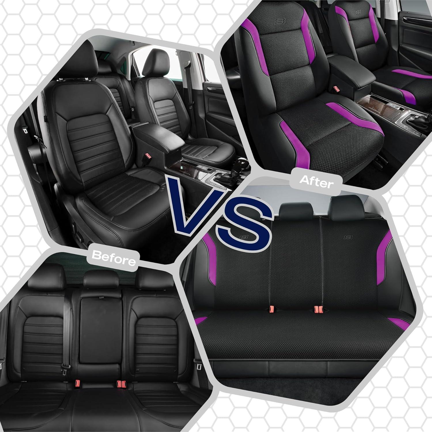 imageSkechers Memory Foam Car Seat Covers Air Cool Mesh Thick Seat Covers Car Seat Full Sets Airbag Compatible Automotive Comfort Protection for Most CarsVansTrucks SUVsRedBlackPurple