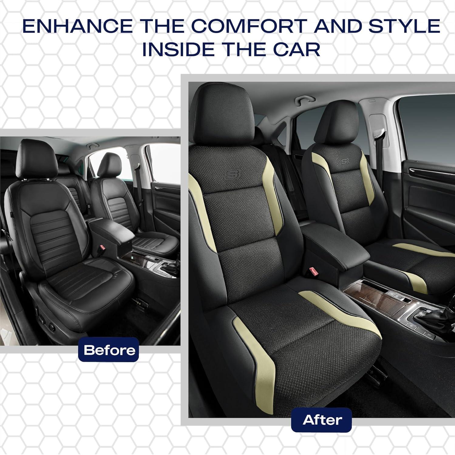 imageSkechers Memory Foam Car Seat Covers Air Cool Mesh Thick Seat Covers Car Seat Full Sets Airbag Compatible Automotive Comfort Protection for Most CarsVansTrucks SUVsRedBlack and Beige