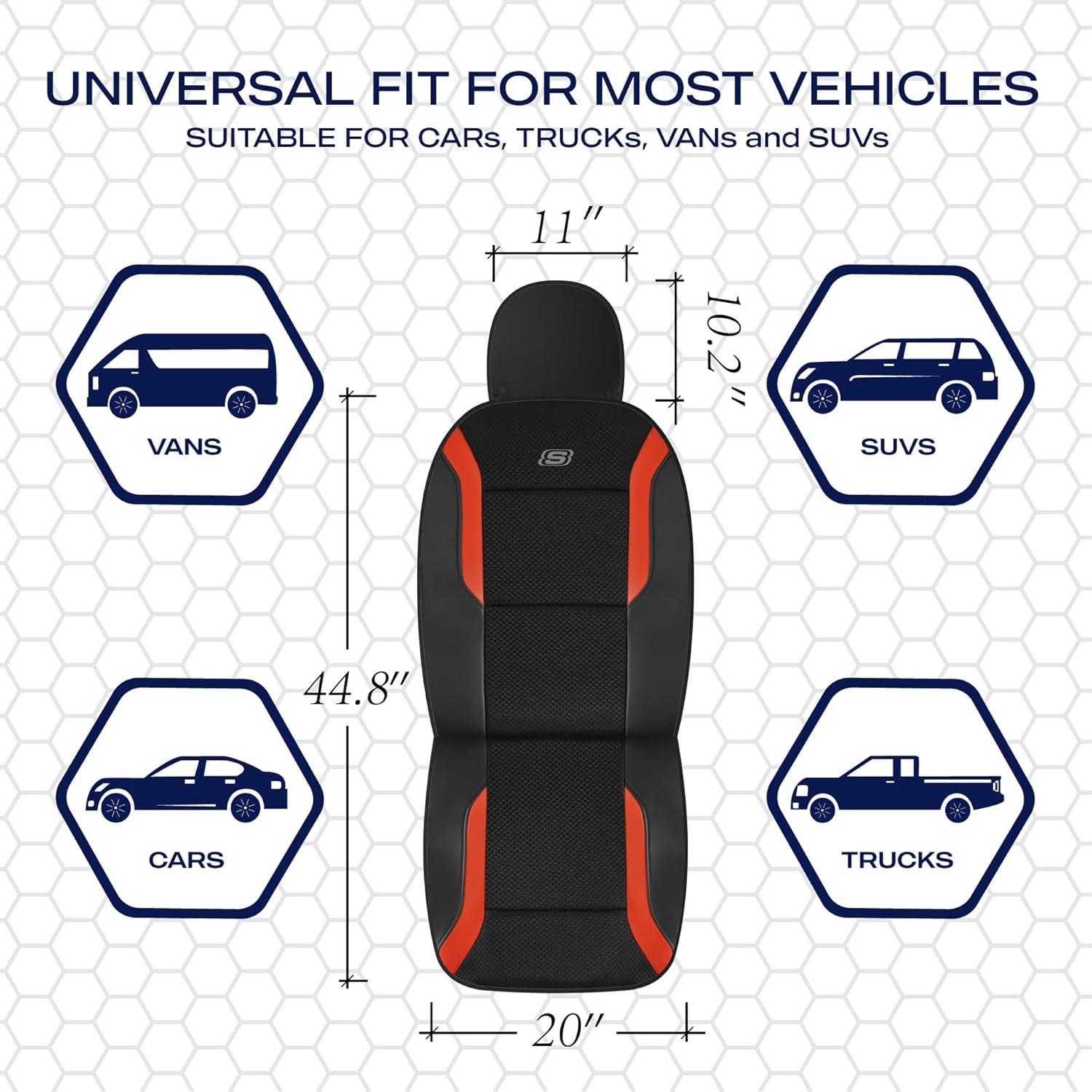 imageSkechers Memory Foam Car Seat Covers Air Cool Mesh Thick Seat Covers Car Seat Full Sets Airbag Compatible Automotive Comfort Protection for Most CarsVansTrucks SUVsRedBlack and Orange