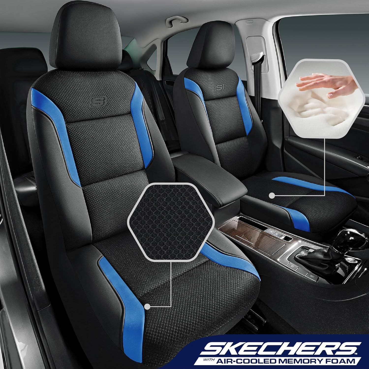 imageSkechers Memory Foam Car Seat Covers Air Cool Mesh Thick Seat Covers Car Seat Full Sets Airbag Compatible Automotive Comfort Protection for Most CarsVansTrucks SUVsRedBlackBlue