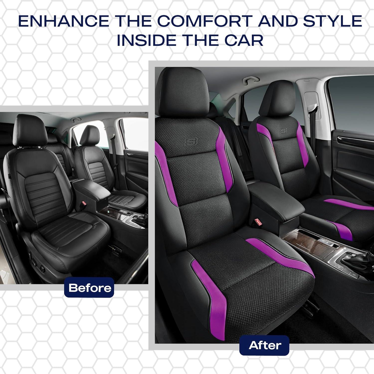 imageSkechers Memory Foam Car Seat Covers Air Cool Mesh Thick Seat Covers Car Seat Full Sets Airbag Compatible Automotive Comfort Protection for Most CarsVansTrucks SUVsRedBlack and Purple