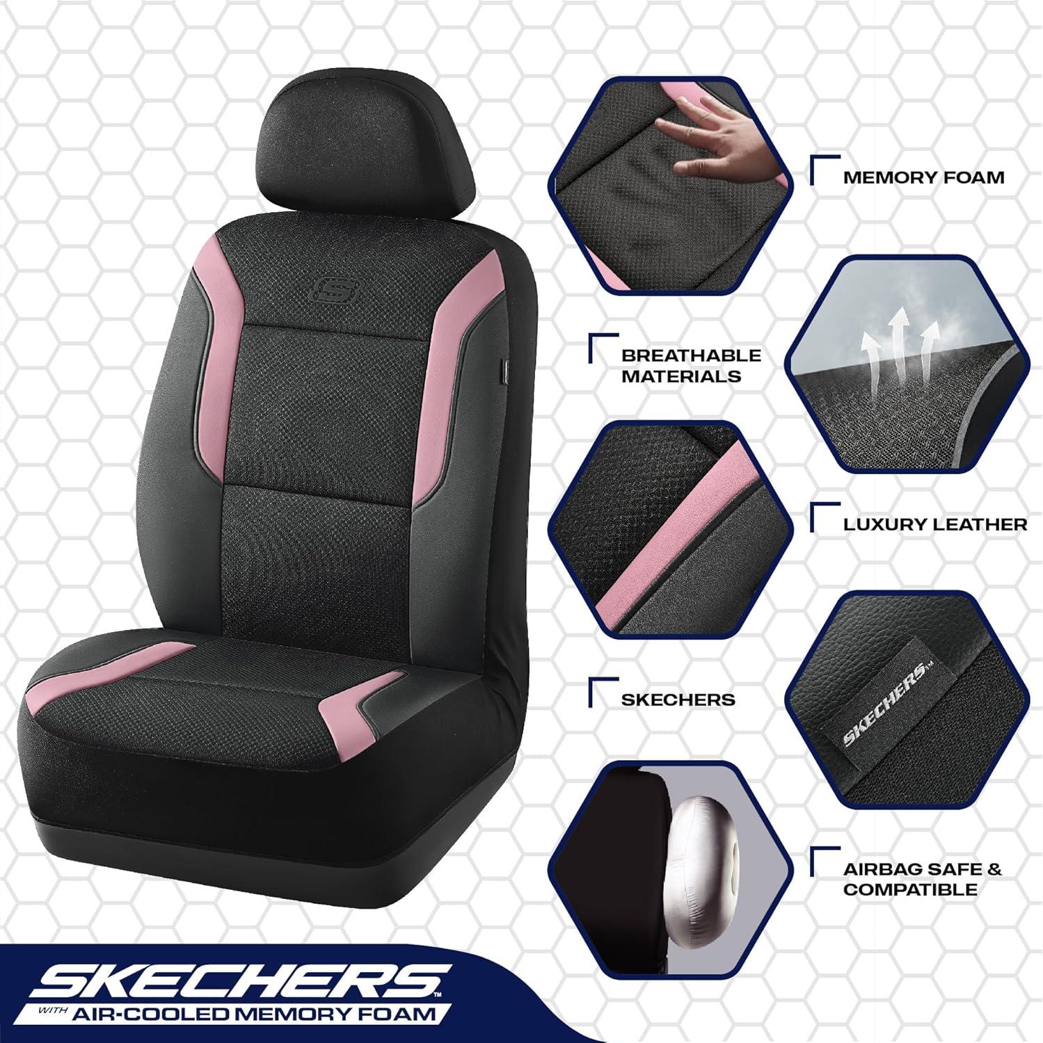 imageSkechers Memory Foam Car Seat Covers Air Cool Mesh Thick Seat Covers Car Seat Full Sets Airbag Compatible Automotive Comfort Protection for Most CarsVansTrucks SUVsRedBlack and Pink