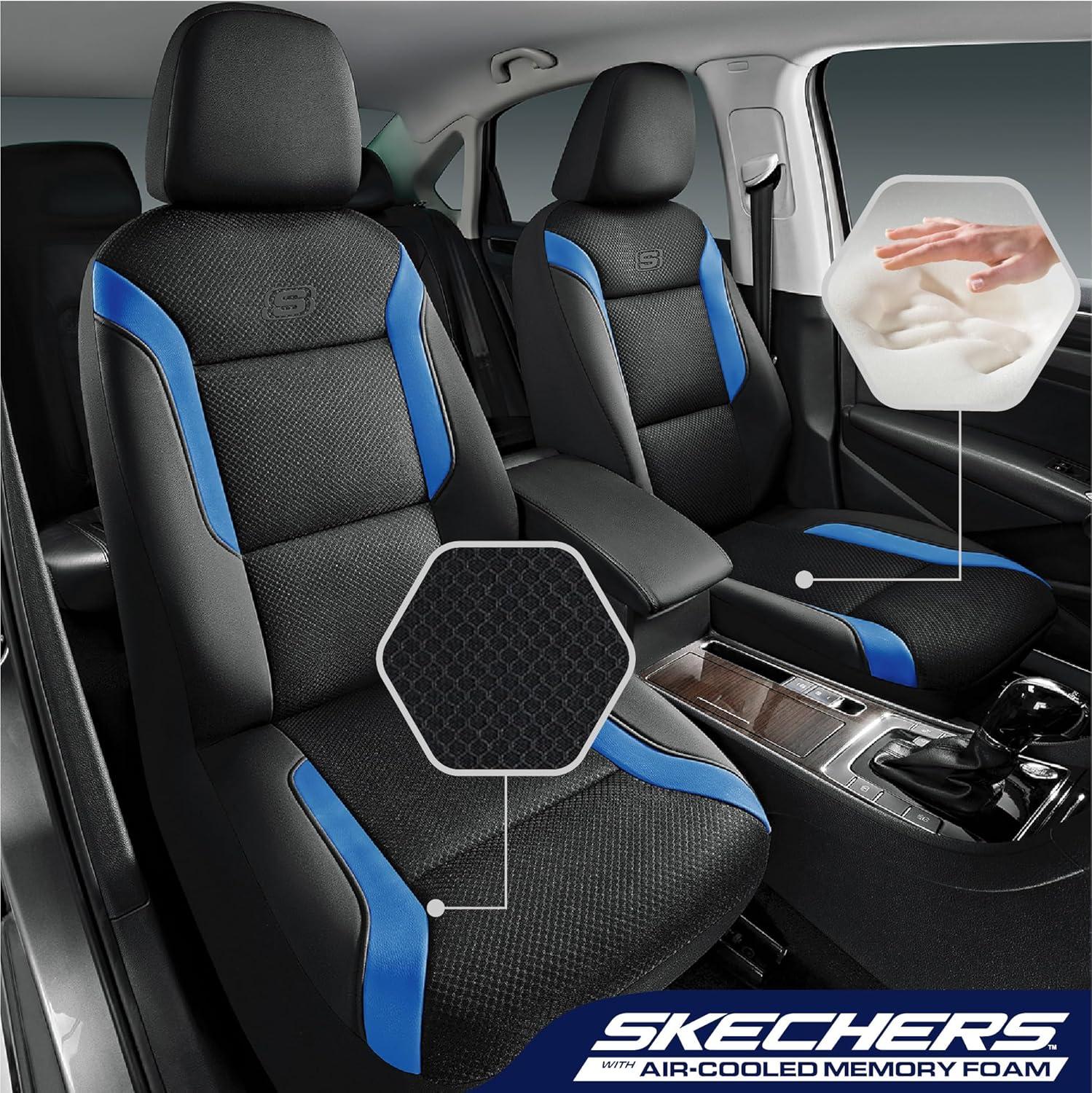 imageSkechers Memory Foam Car Seat Covers Air Cool Mesh Thick Seat Covers Car Seat Full Sets Airbag Compatible Automotive Comfort Protection for Most CarsVansTrucks SUVsRedBlack and Blue
