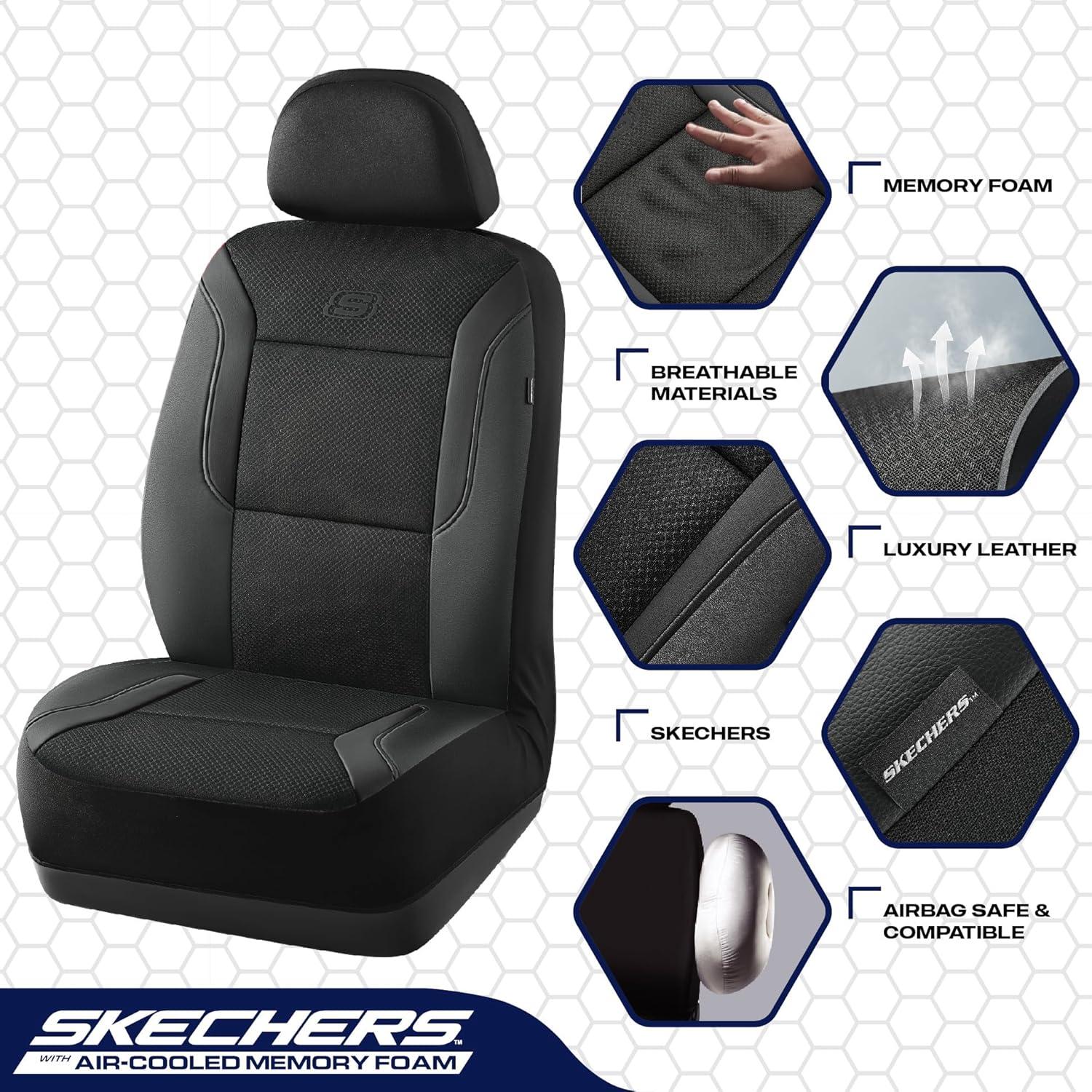 imageSkechers Memory Foam Car Seat Covers Air Cool Mesh Thick Seat Covers Car Seat Full Sets Airbag Compatible Automotive Comfort Protection for Most CarsVansTrucks SUVsRedBlack Black