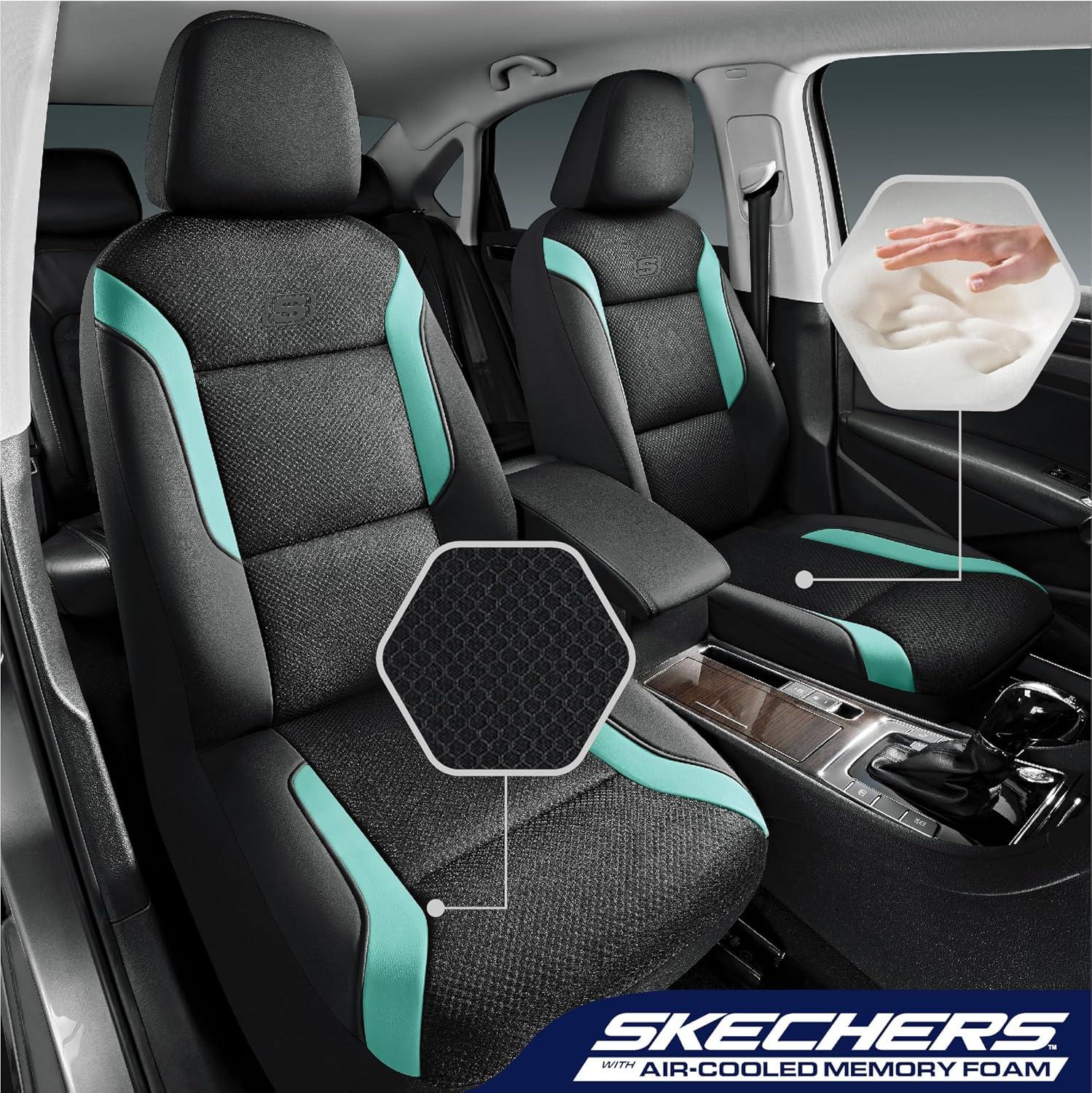 imageSkechers Memory Foam Car Seat Covers Air Cool Mesh Thick Seat Covers Car Seat Full Sets Airbag Compatible Automotive Comfort Protection for Most CarsVansTrucks SUVsRedBlack and Green
