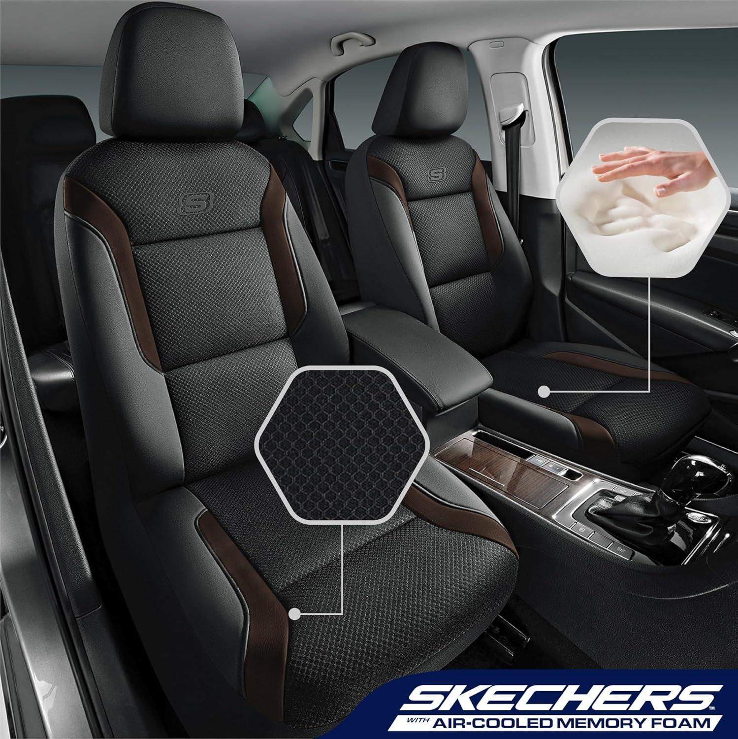 imageSkechers Memory Foam Car Seat Covers Air Cool Mesh Thick Seat Covers Car Seat Full Sets Airbag Compatible Automotive Comfort Protection for Most CarsVansTrucks SUVsRedBlackBrown