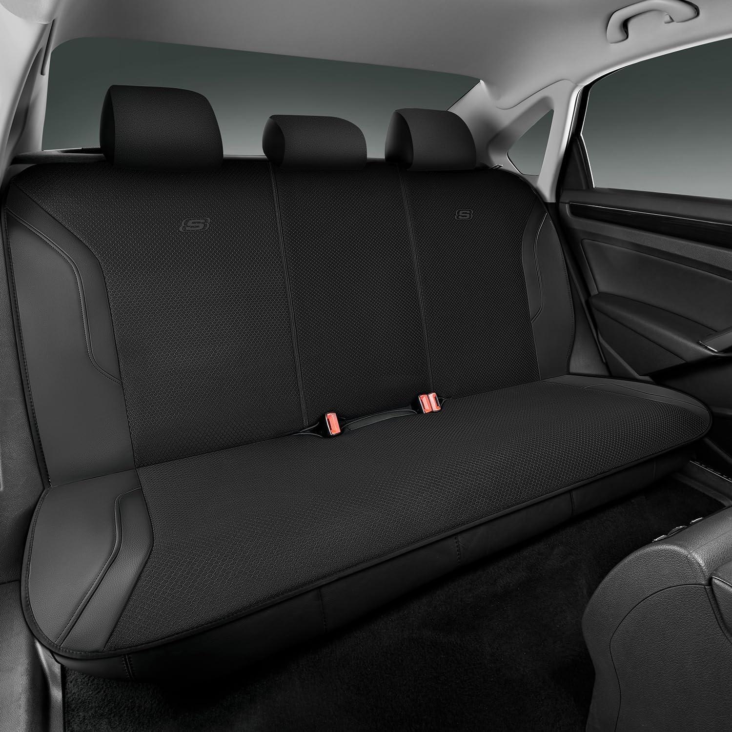imageSkechers Memory Foam Car Seat Covers Air Cool Mesh Thick Seat Covers Car Seat Full Sets Airbag Compatible Automotive Comfort Protection for Most CarsVansTrucks SUVsRedBlack Black