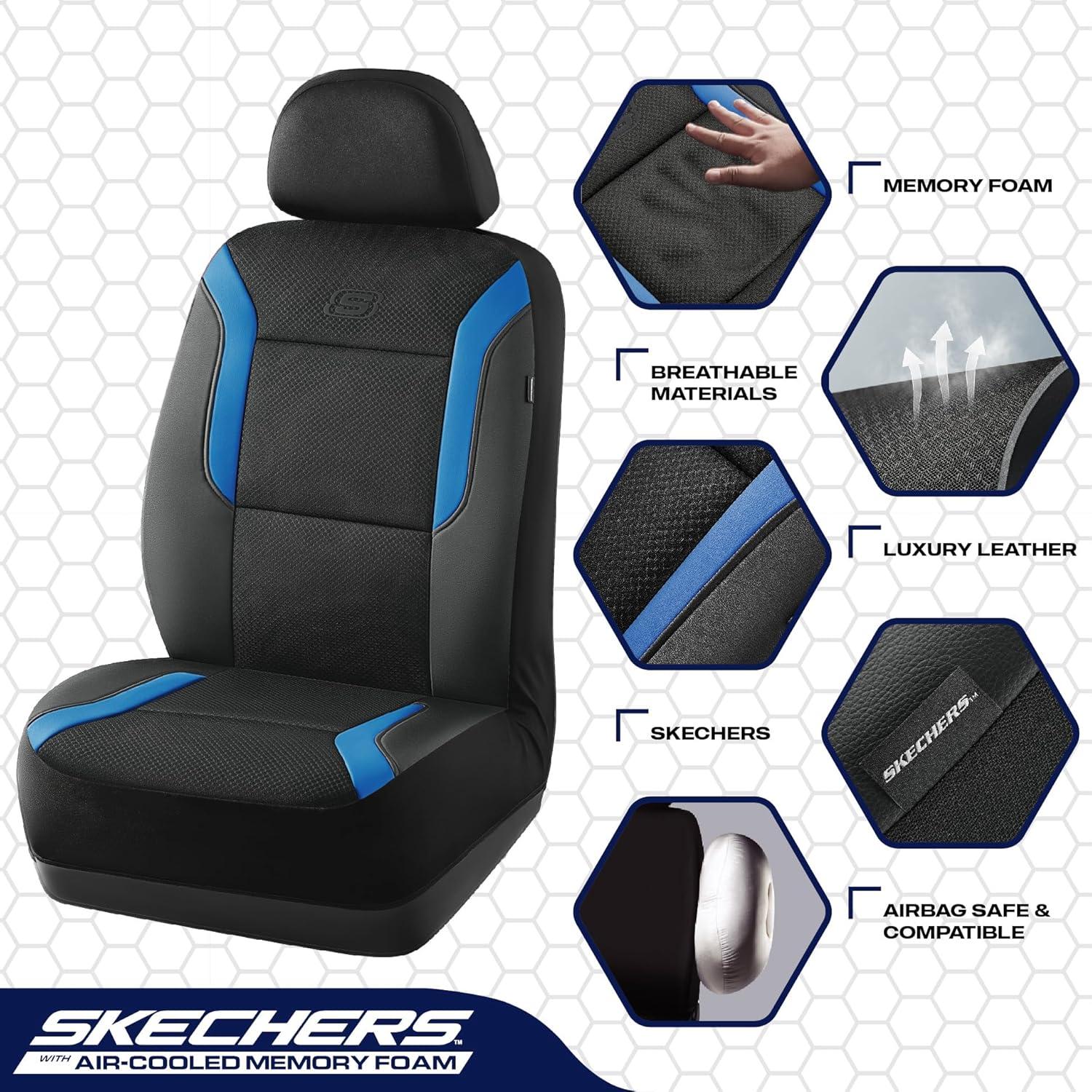 imageSkechers Memory Foam Car Seat Covers Air Cool Mesh Thick Seat Covers Car Seat Full Sets Airbag Compatible Automotive Comfort Protection for Most CarsVansTrucks SUVsRedBlackBlue