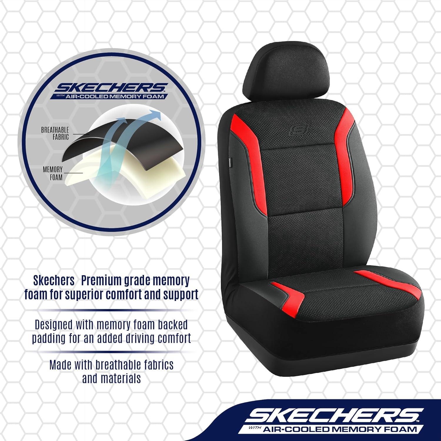 imageSkechers Memory Foam Car Seat Covers Air Cool Mesh Thick Seat Covers Car Seat Full Sets Airbag Compatible Automotive Comfort Protection for Most CarsVansTrucks SUVsRedBlack and Red