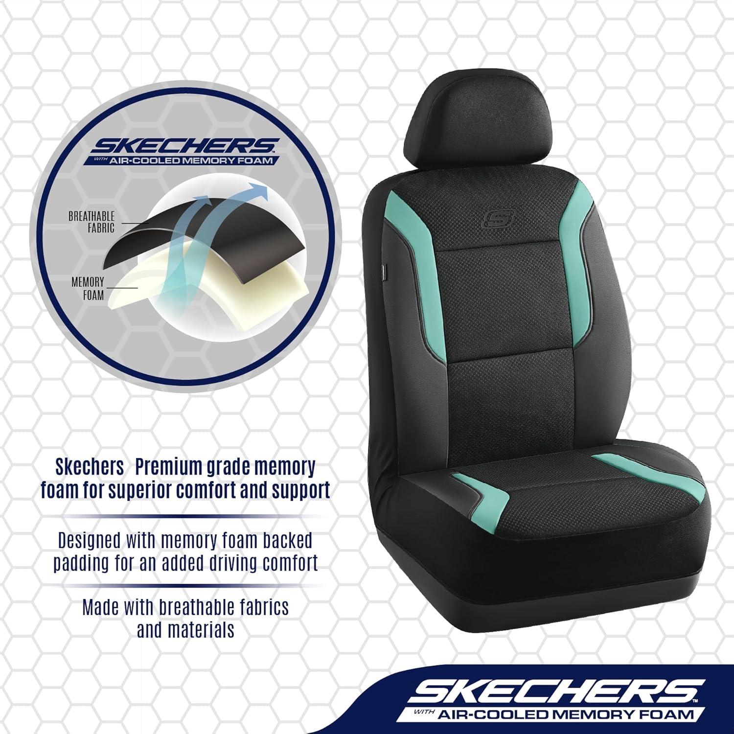 imageSkechers Memory Foam Car Seat Covers Air Cool Mesh Thick Seat Covers Car Seat Full Sets Airbag Compatible Automotive Comfort Protection for Most CarsVansTrucks SUVsRedBlackGreen
