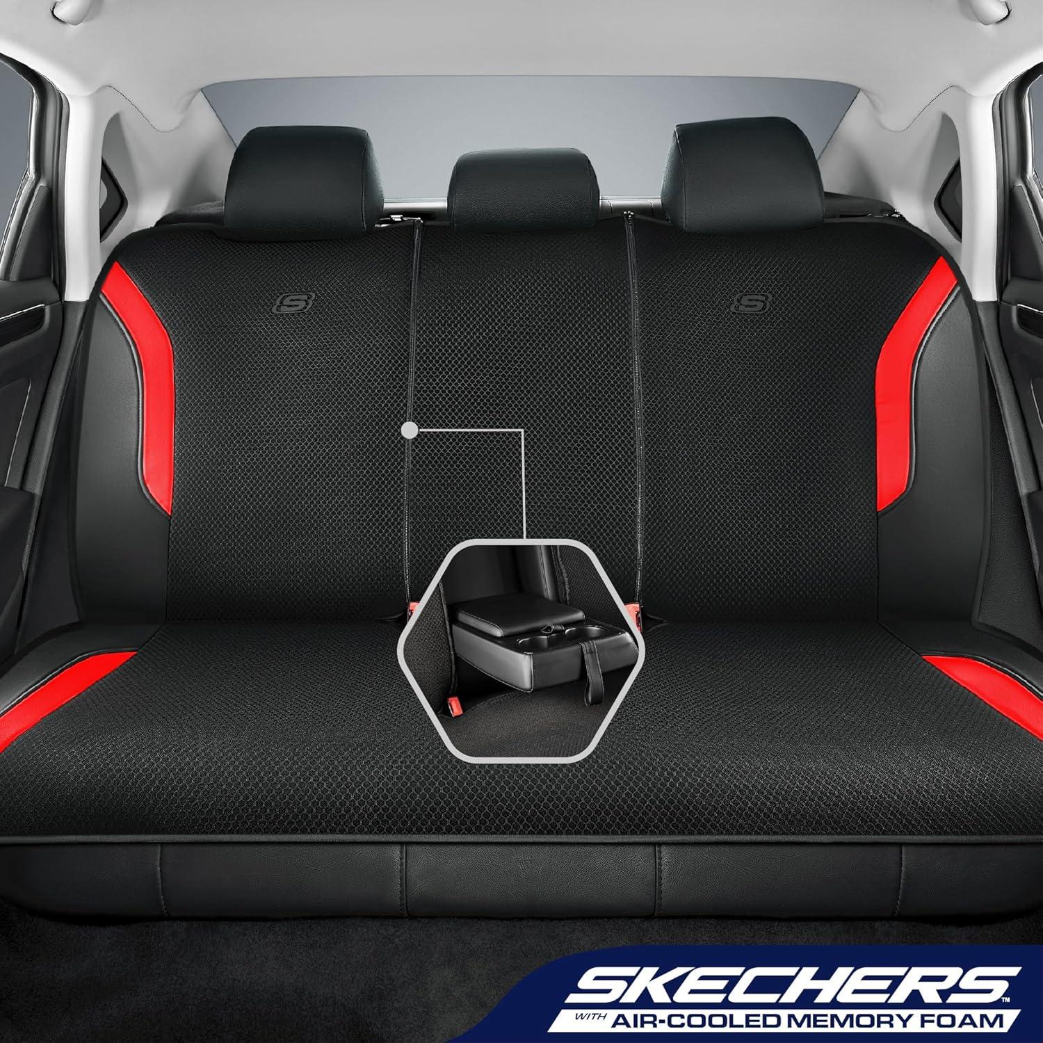 imageSkechers Memory Foam Car Seat Covers Air Cool Mesh Thick Seat Covers Car Seat Full Sets Airbag Compatible Automotive Comfort Protection for Most CarsVansTrucks SUVsRedBlackRed