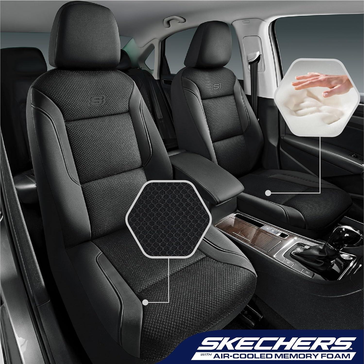 imageSkechers Memory Foam Car Seat Covers Air Cool Mesh Thick Seat Covers Car Seat Full Sets Airbag Compatible Automotive Comfort Protection for Most CarsVansTrucks SUVsRedBlack and Black