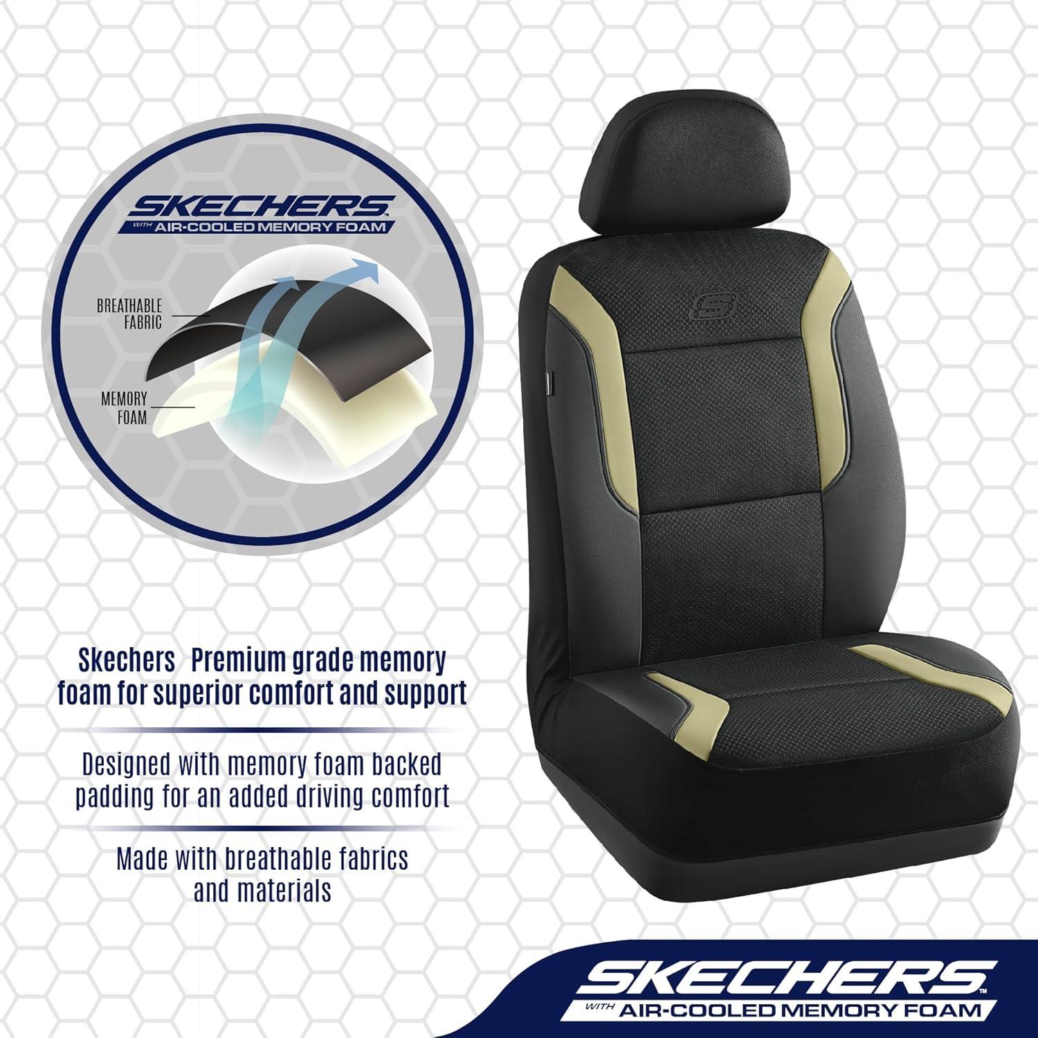 imageSkechers Memory Foam Car Seat Covers Air Cool Mesh Thick Seat Covers Car Seat Full Sets Airbag Compatible Automotive Comfort Protection for Most CarsVansTrucks SUVsRedBlack and Beige