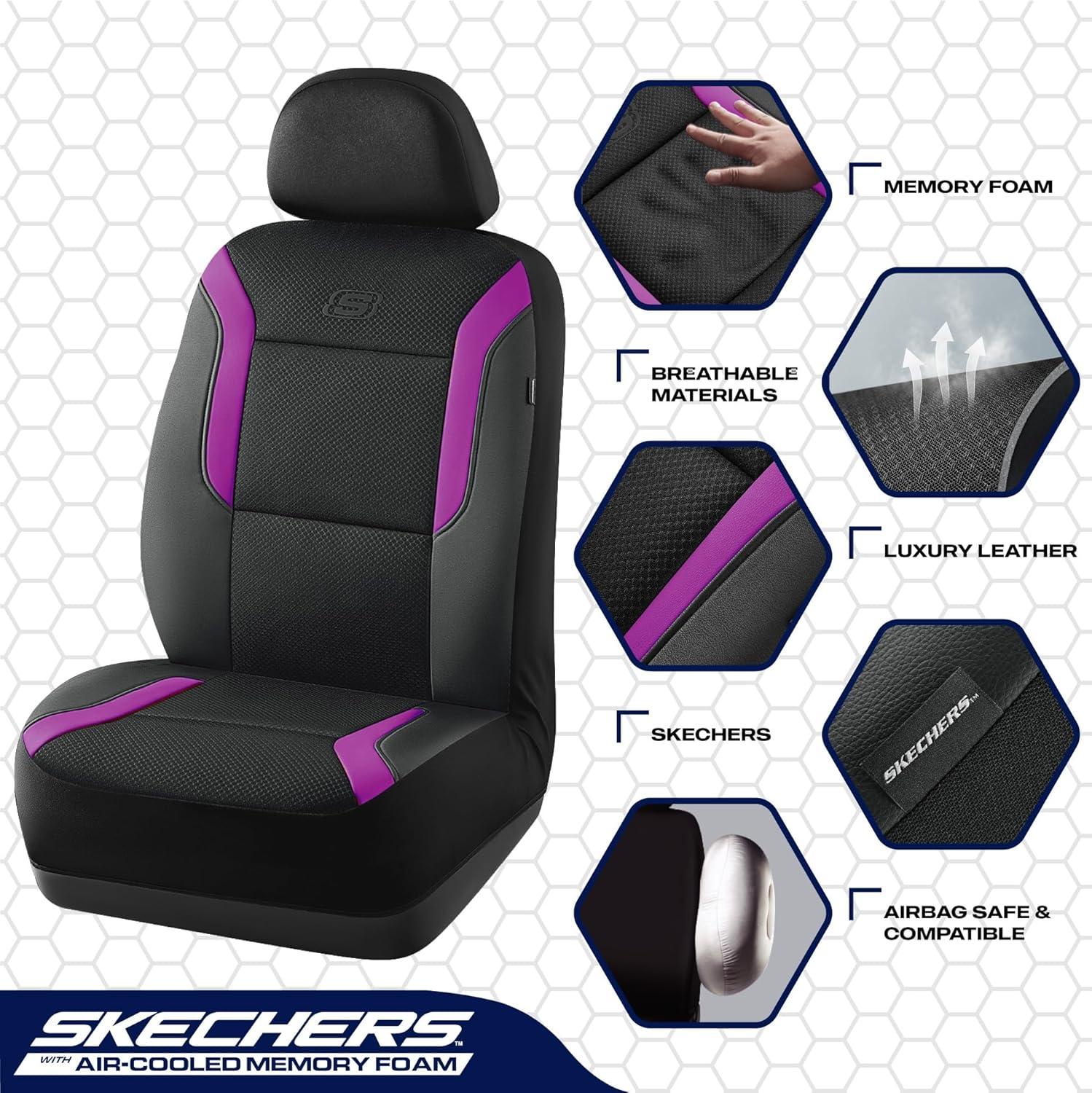 imageSkechers Memory Foam Car Seat Covers Air Cool Mesh Thick Seat Covers Car Seat Full Sets Airbag Compatible Automotive Comfort Protection for Most CarsVansTrucks SUVsRedBlackPurple