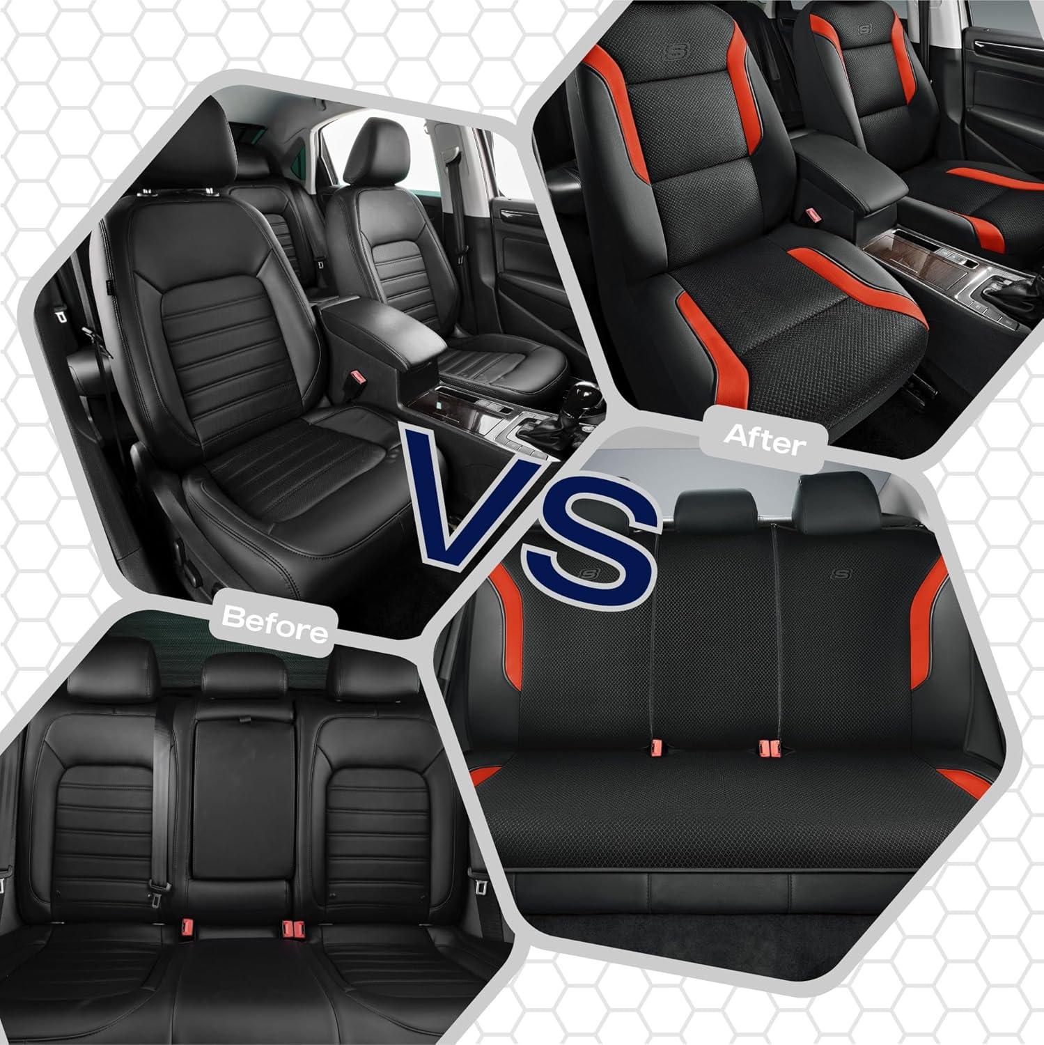 imageSkechers Memory Foam Car Seat Covers Air Cool Mesh Thick Seat Covers Car Seat Full Sets Airbag Compatible Automotive Comfort Protection for Most CarsVansTrucks SUVsRedBlackOrange