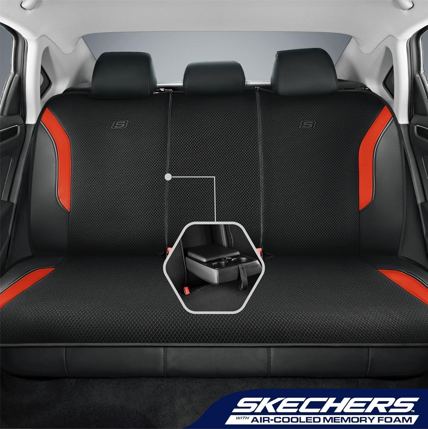 imageSkechers Memory Foam Car Seat Covers Air Cool Mesh Thick Seat Covers Car Seat Full Sets Airbag Compatible Automotive Comfort Protection for Most CarsVansTrucks SUVsRedBlackOrange