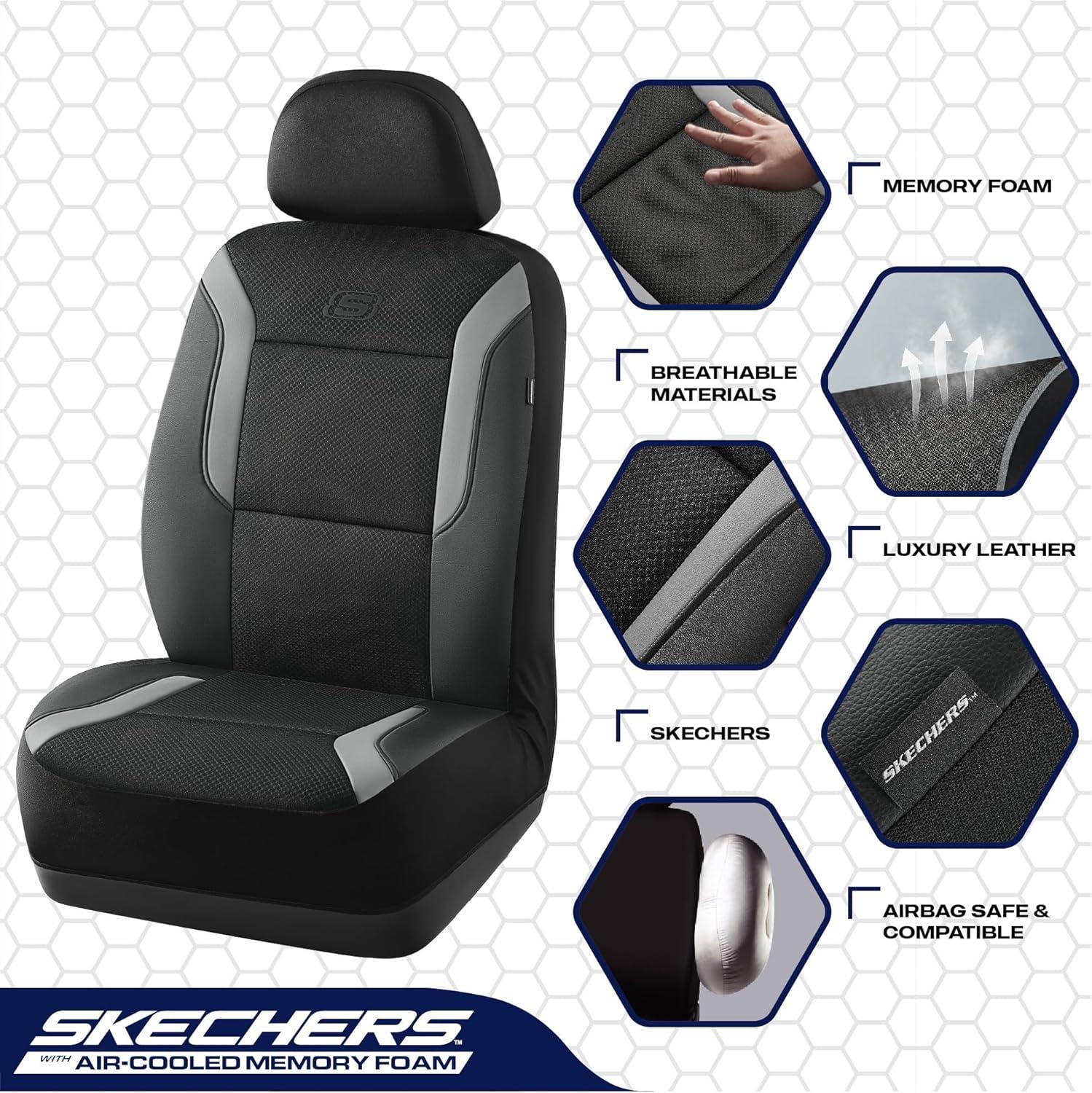 imageSkechers Memory Foam Car Seat Covers Air Cool Mesh Thick Seat Covers Car Seat Full Sets Airbag Compatible Automotive Comfort Protection for Most CarsVansTrucks SUVsRedBlack and Grey