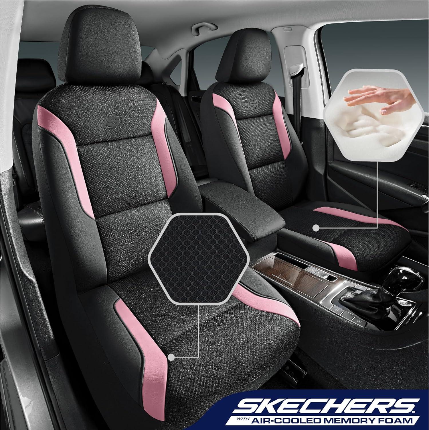 imageSkechers Memory Foam Car Seat Covers Air Cool Mesh Thick Seat Covers Car Seat Full Sets Airbag Compatible Automotive Comfort Protection for Most CarsVansTrucks SUVsRedBlack and Pink