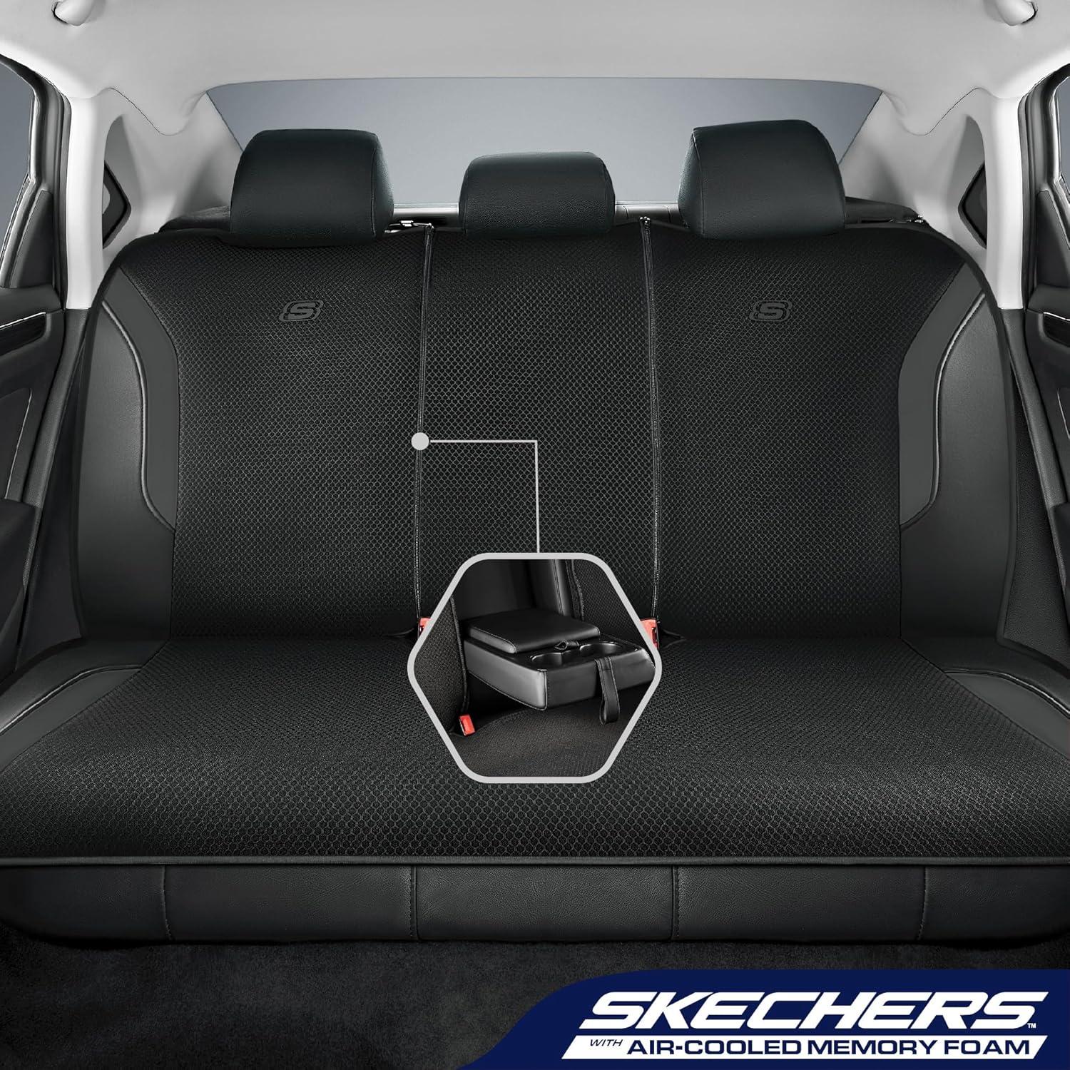 imageSkechers Memory Foam Car Seat Covers Air Cool Mesh Thick Seat Covers Car Seat Full Sets Airbag Compatible Automotive Comfort Protection for Most CarsVansTrucks SUVsRedBlack Black