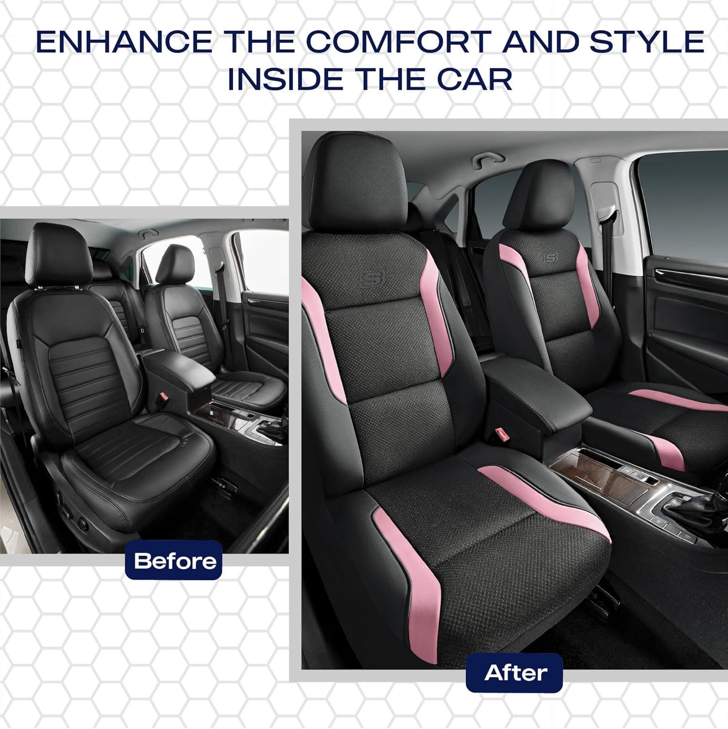 imageSkechers Memory Foam Car Seat Covers Air Cool Mesh Thick Seat Covers Car Seat Full Sets Airbag Compatible Automotive Comfort Protection for Most CarsVansTrucks SUVsRedBlack and Pink